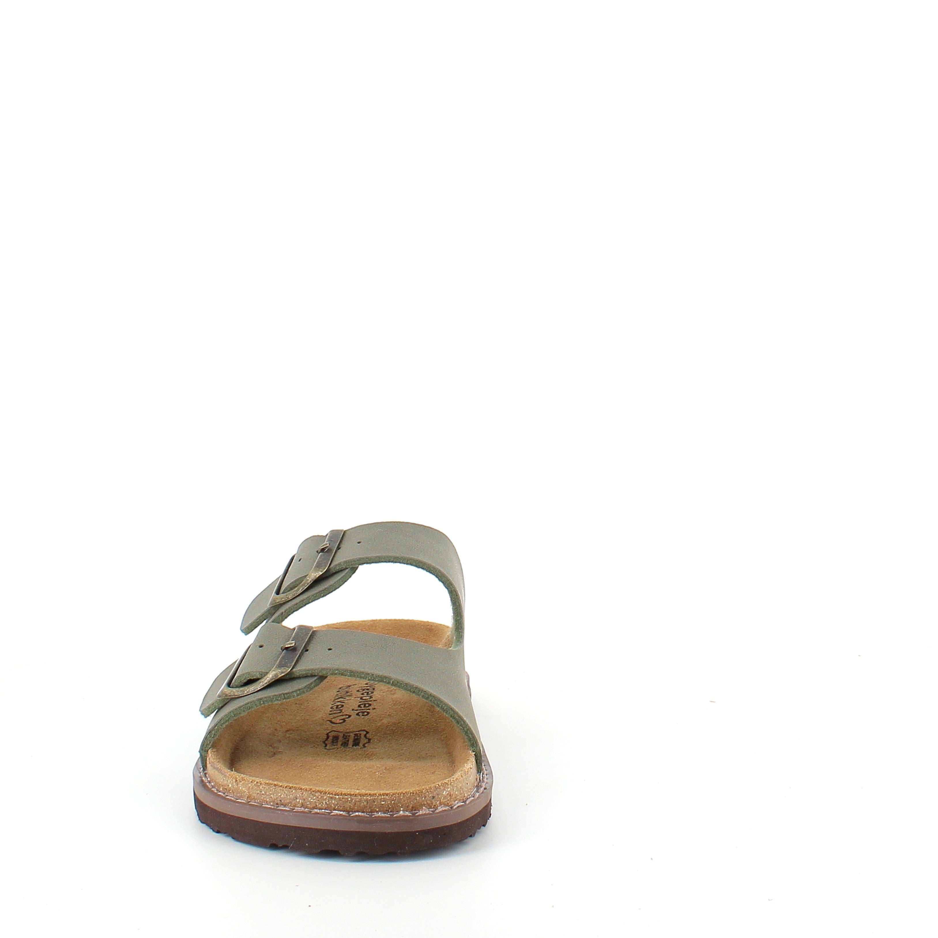 Slip-on biosandal i kakigrønn – komfort og støtte med et rolig uttrykk