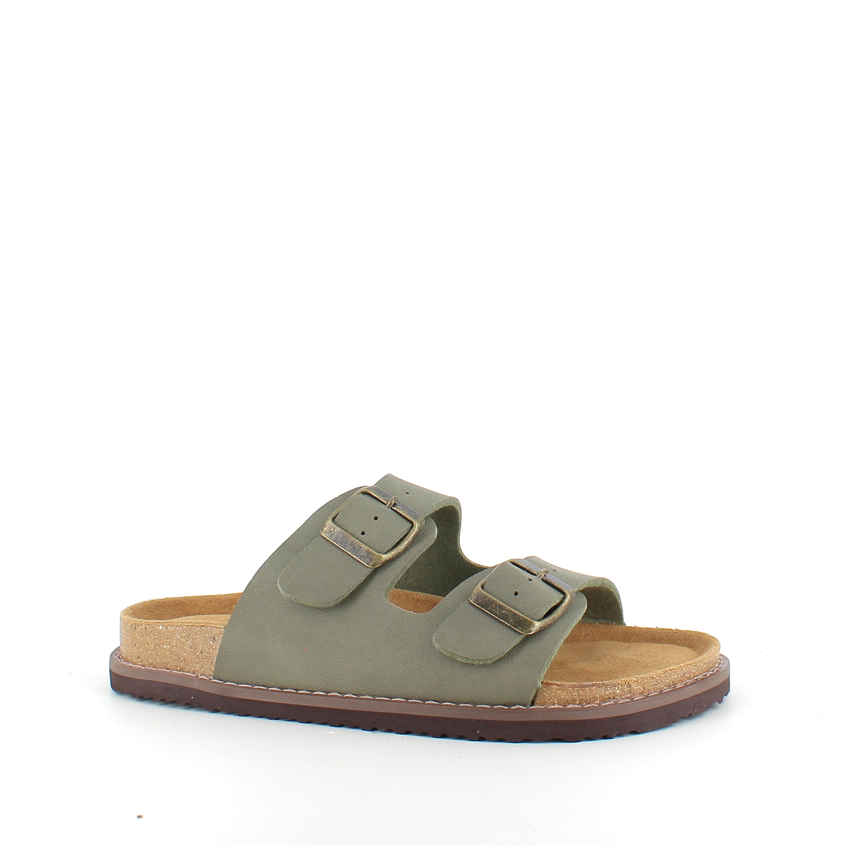 Slip-on biosandal i kakigrønn – komfort og støtte med et rolig uttrykk