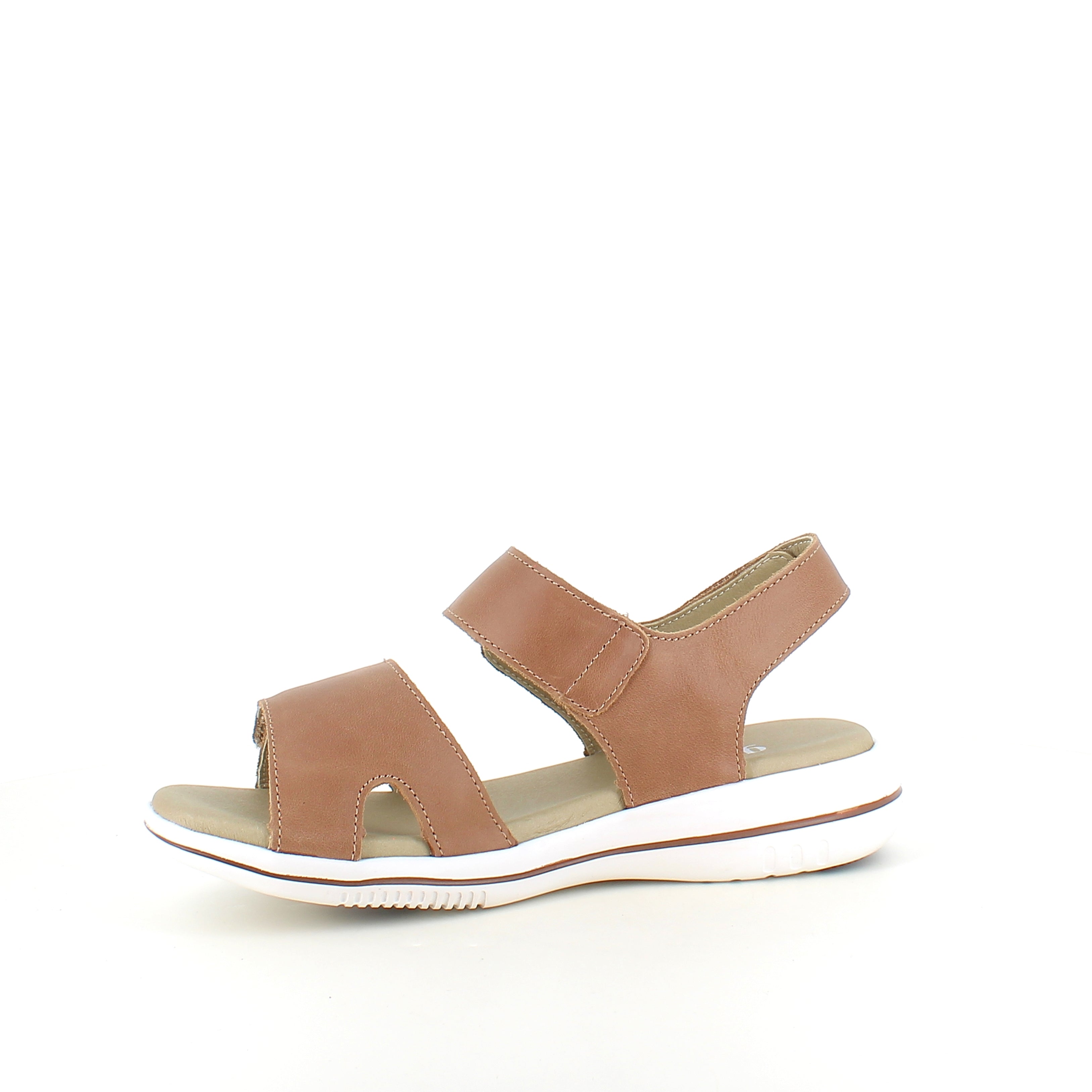 Green Comfort Leaf sandal – lys brun skinnsandal med svangstøtte og borrelås