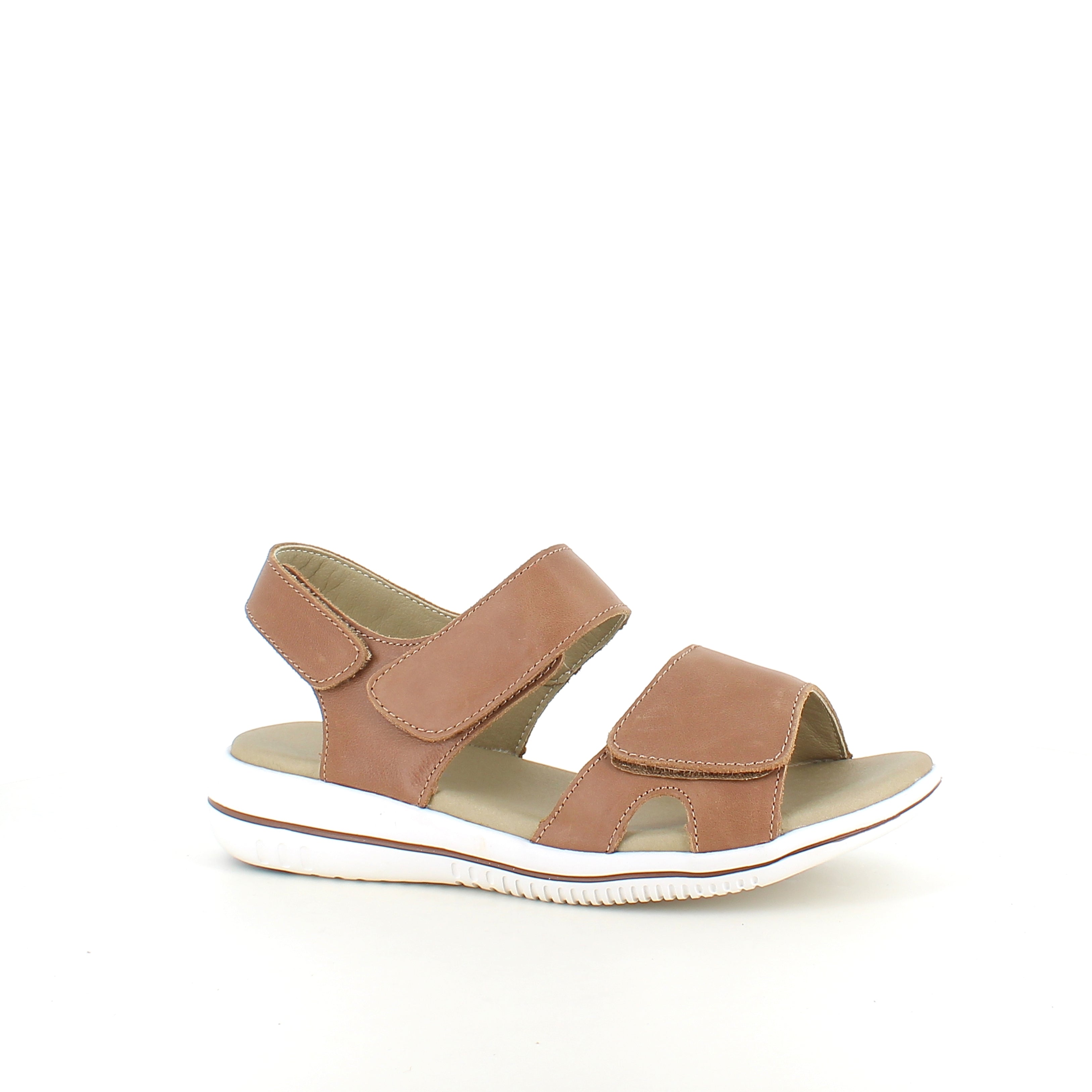 Green Comfort Leaf sandal – lys brun skinnsandal med svangstøtte og borrelås