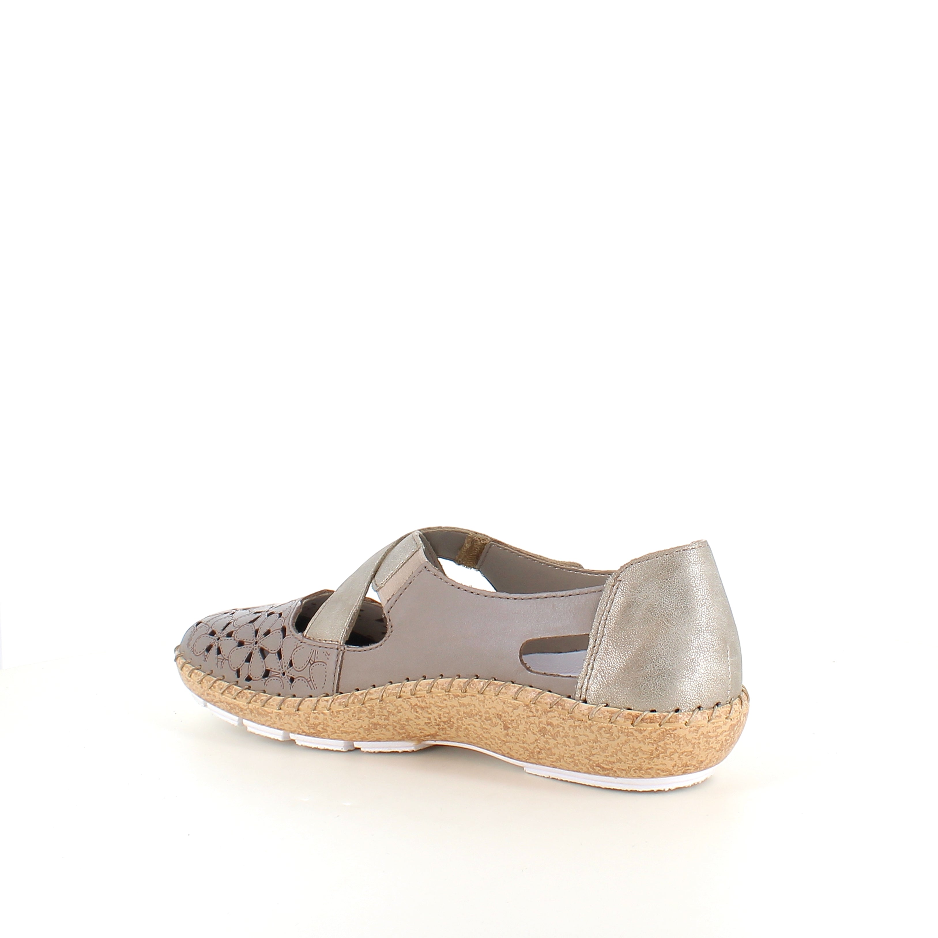 Rieker beige lukket sandal med borrelås og blomstermønster