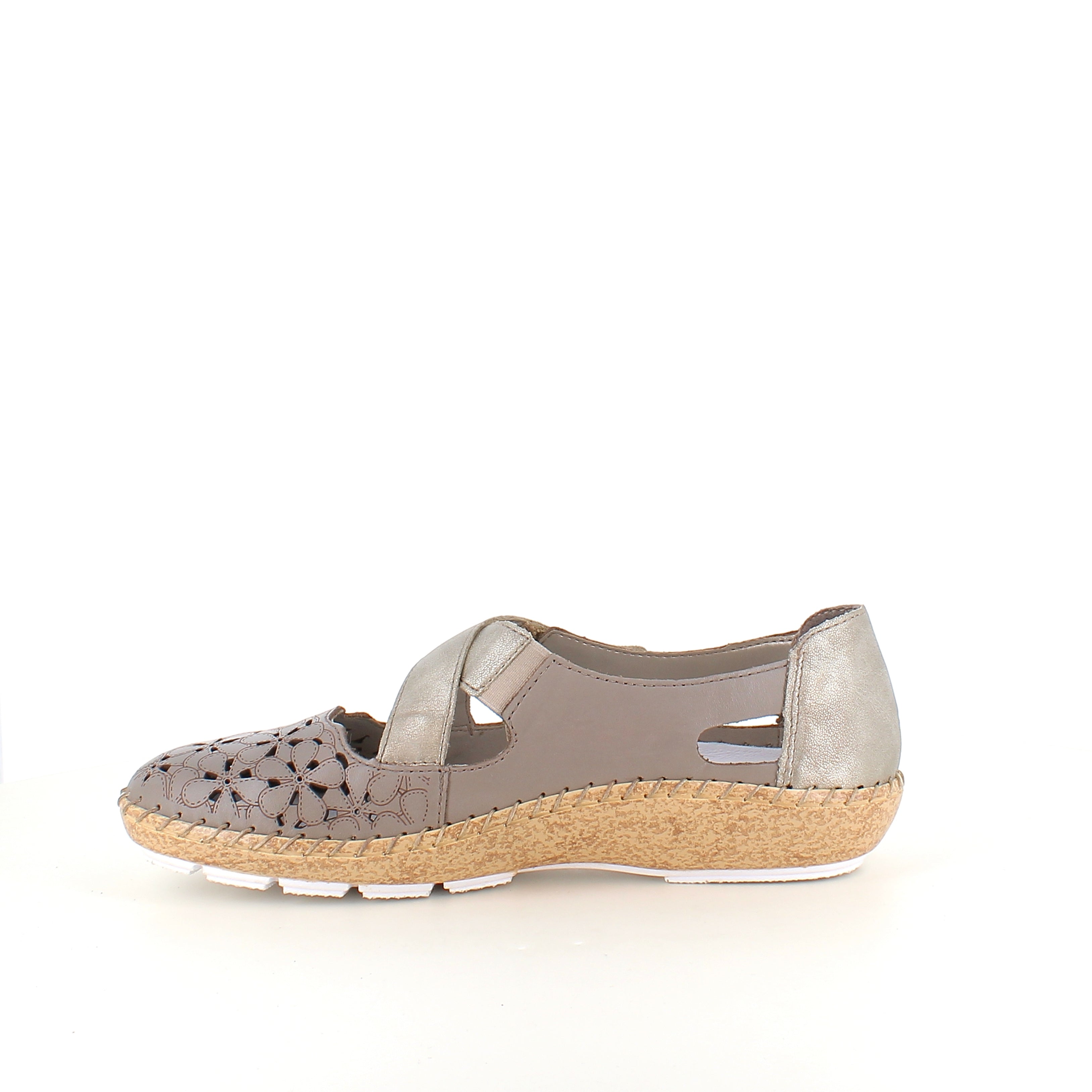 Rieker beige lukket sandal med borrelås og blomstermønster