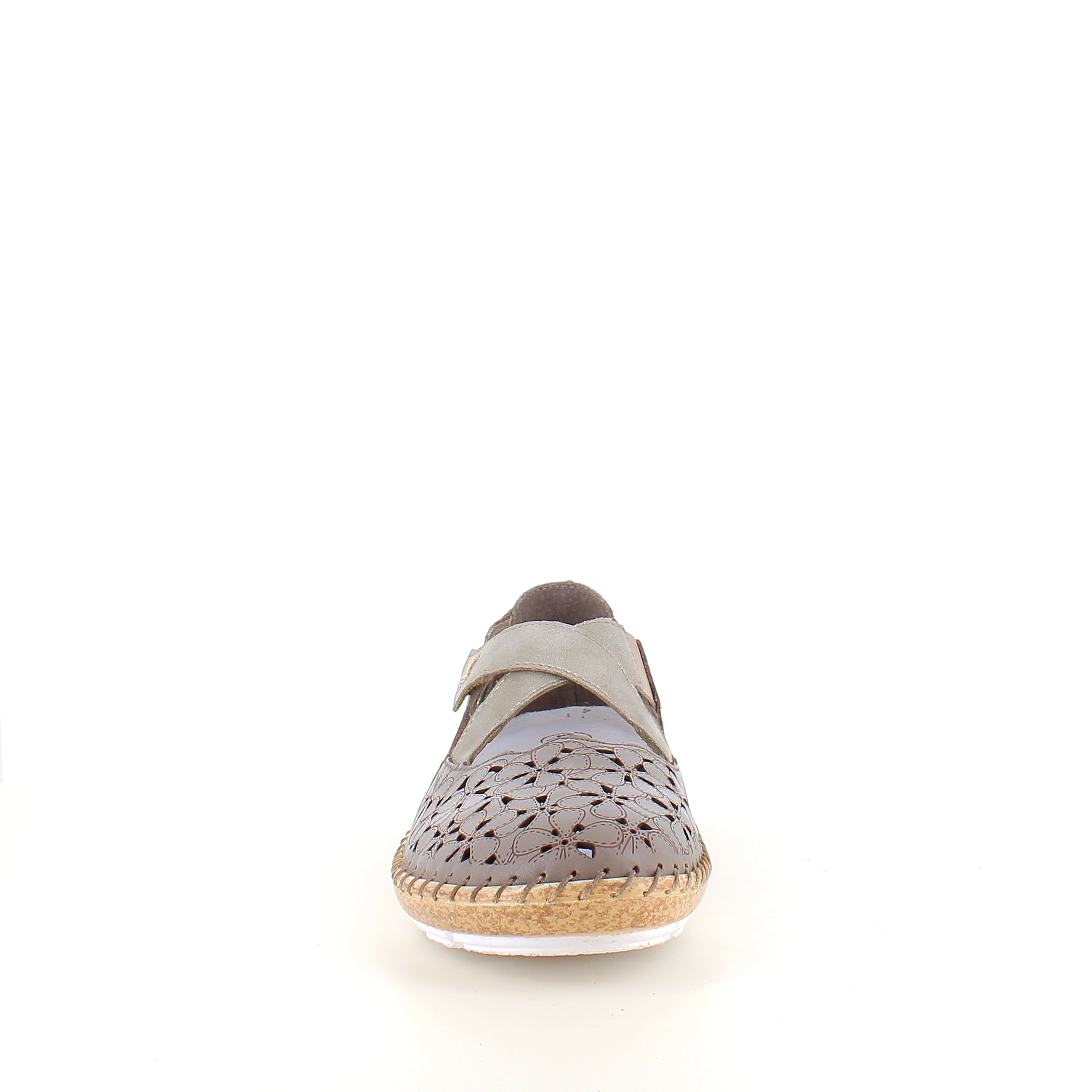 Rieker beige lukket sandal med borrelås og blomstermønster