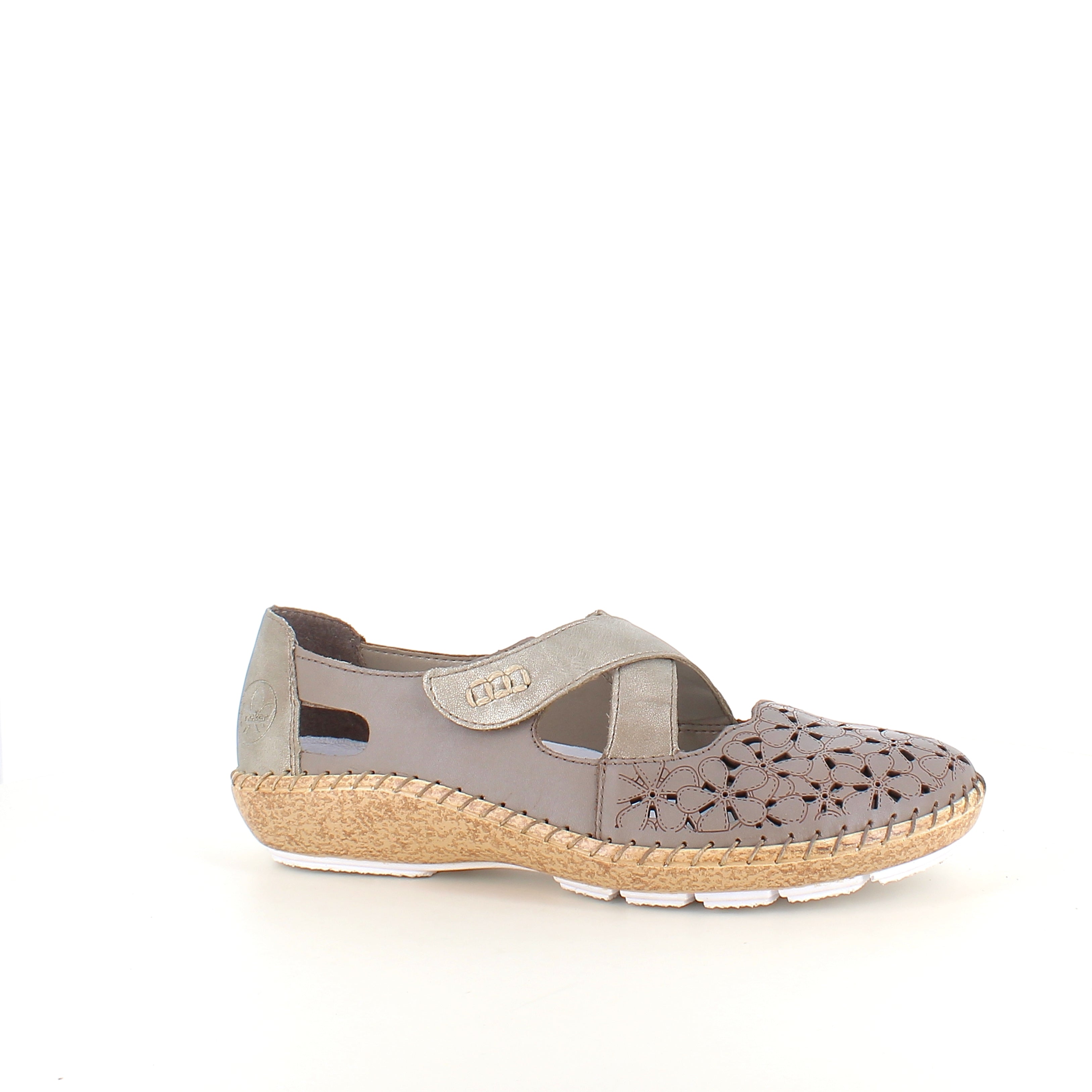 Rieker beige lukket sandal med borrelås og blomstermønster
