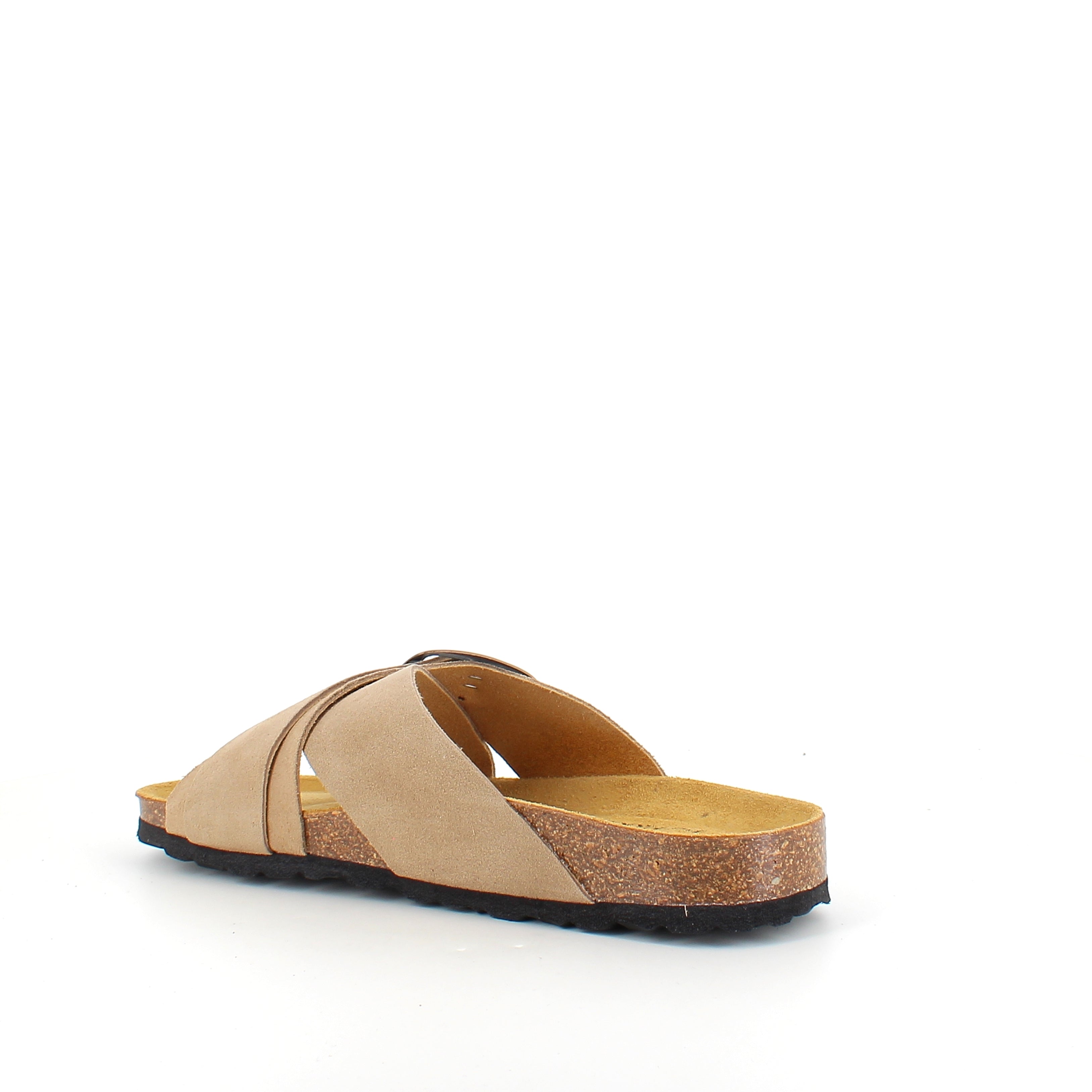 Lys brun slip-on sandal i skinn med dobbel rem – komfort og støtte fra Sykepleiebutikk.no