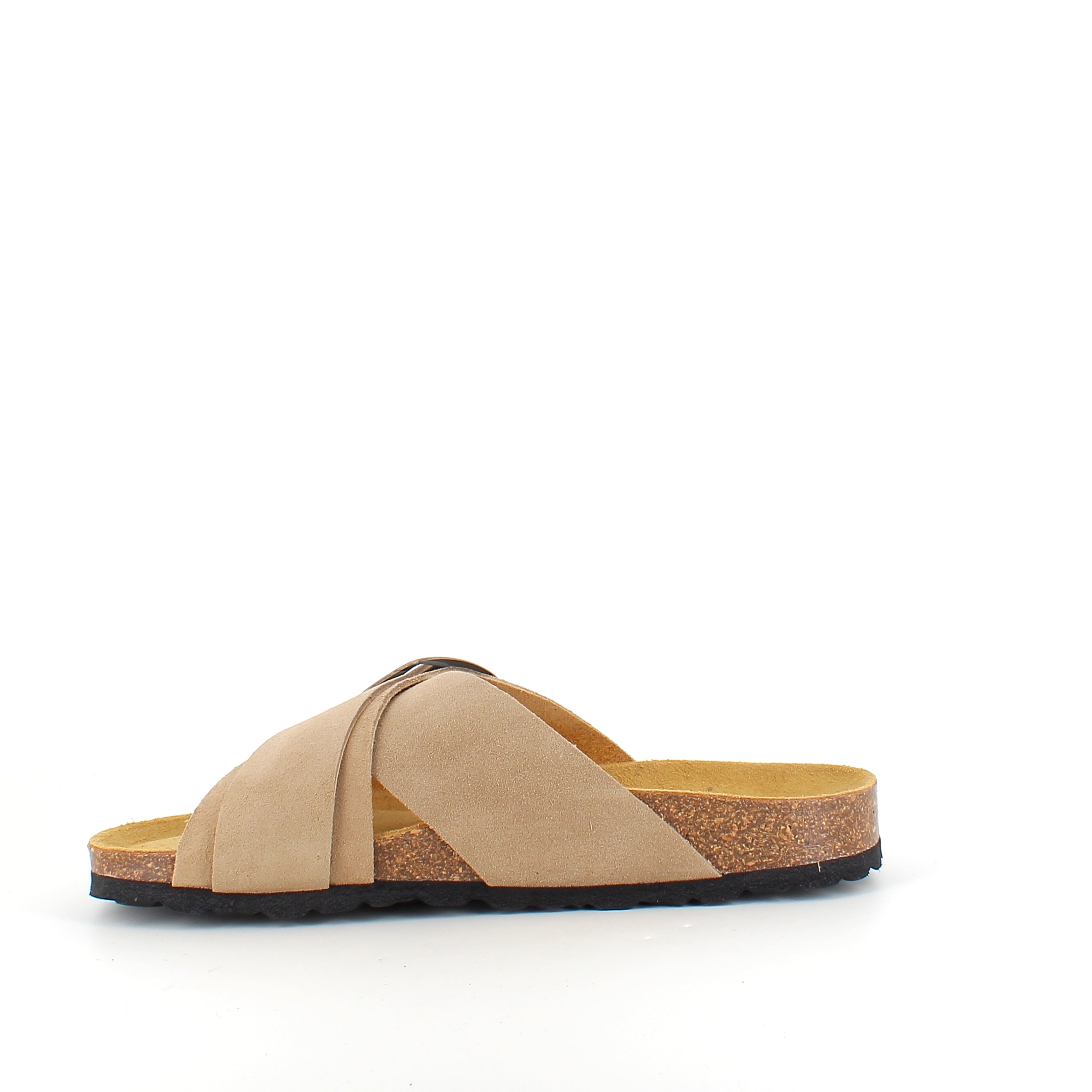Lys brun slip-on sandal i skinn med dobbel rem – komfort og støtte fra Sykepleiebutikk.no
