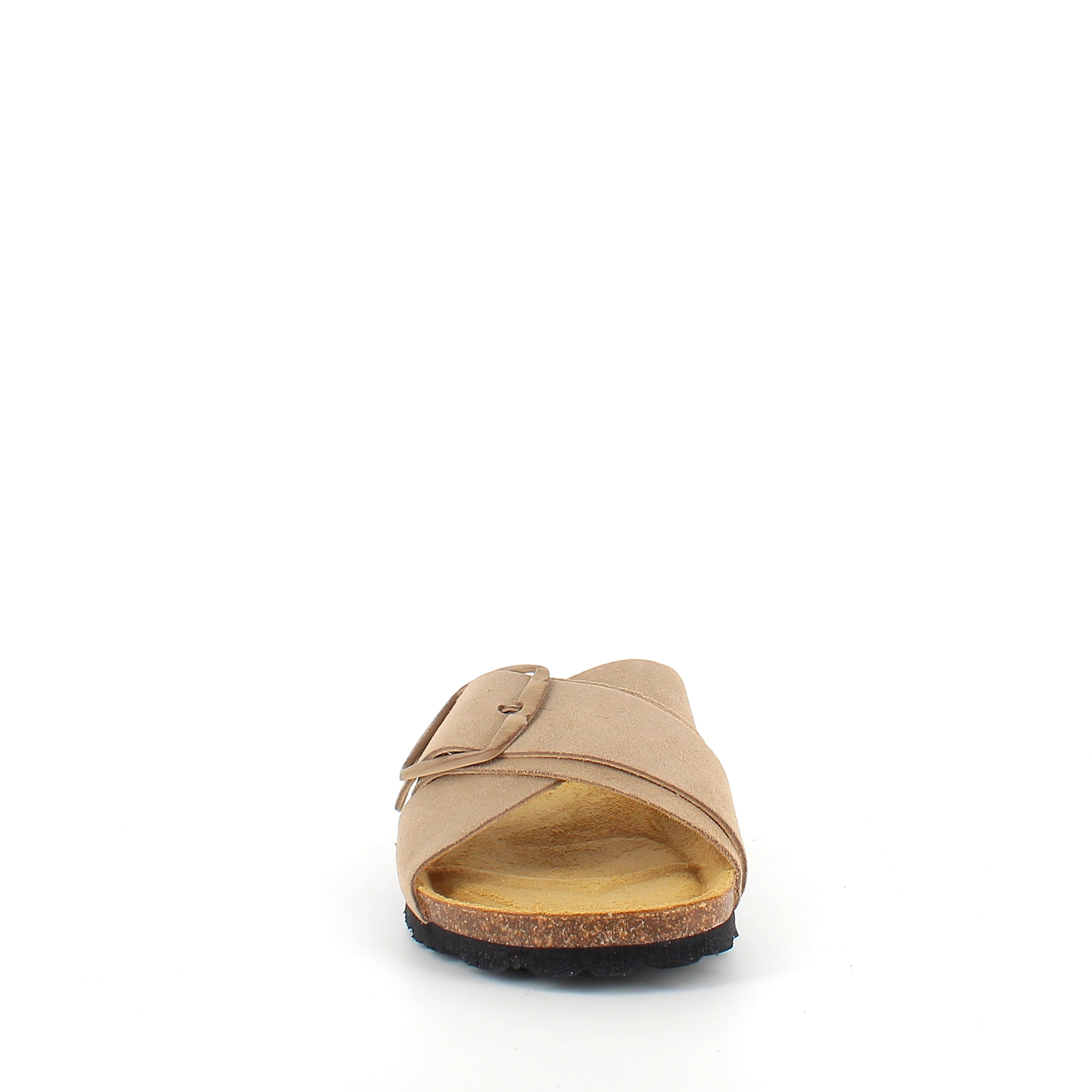 Lys brun slip-on sandal i skinn med dobbel rem – komfort og støtte fra Sykepleiebutikk.no