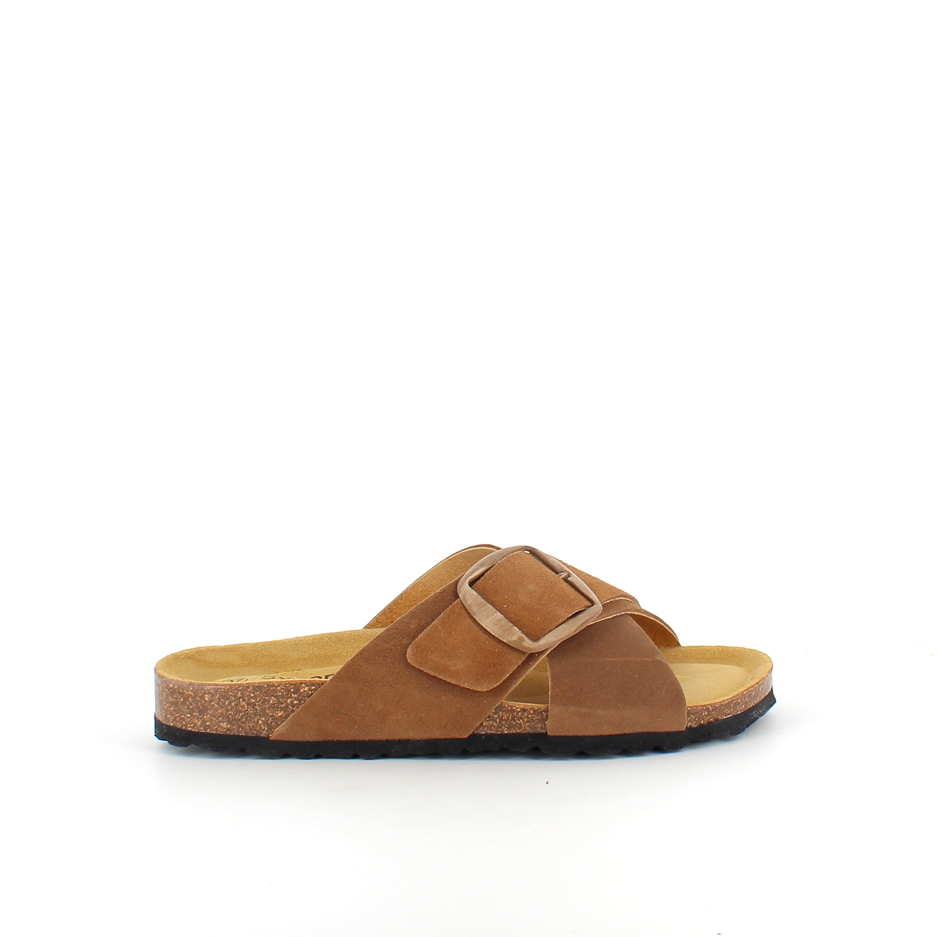 Brun slip-on sandal med dobbel rem – komfortsandal med støtte | Sykepleiebutikk.no