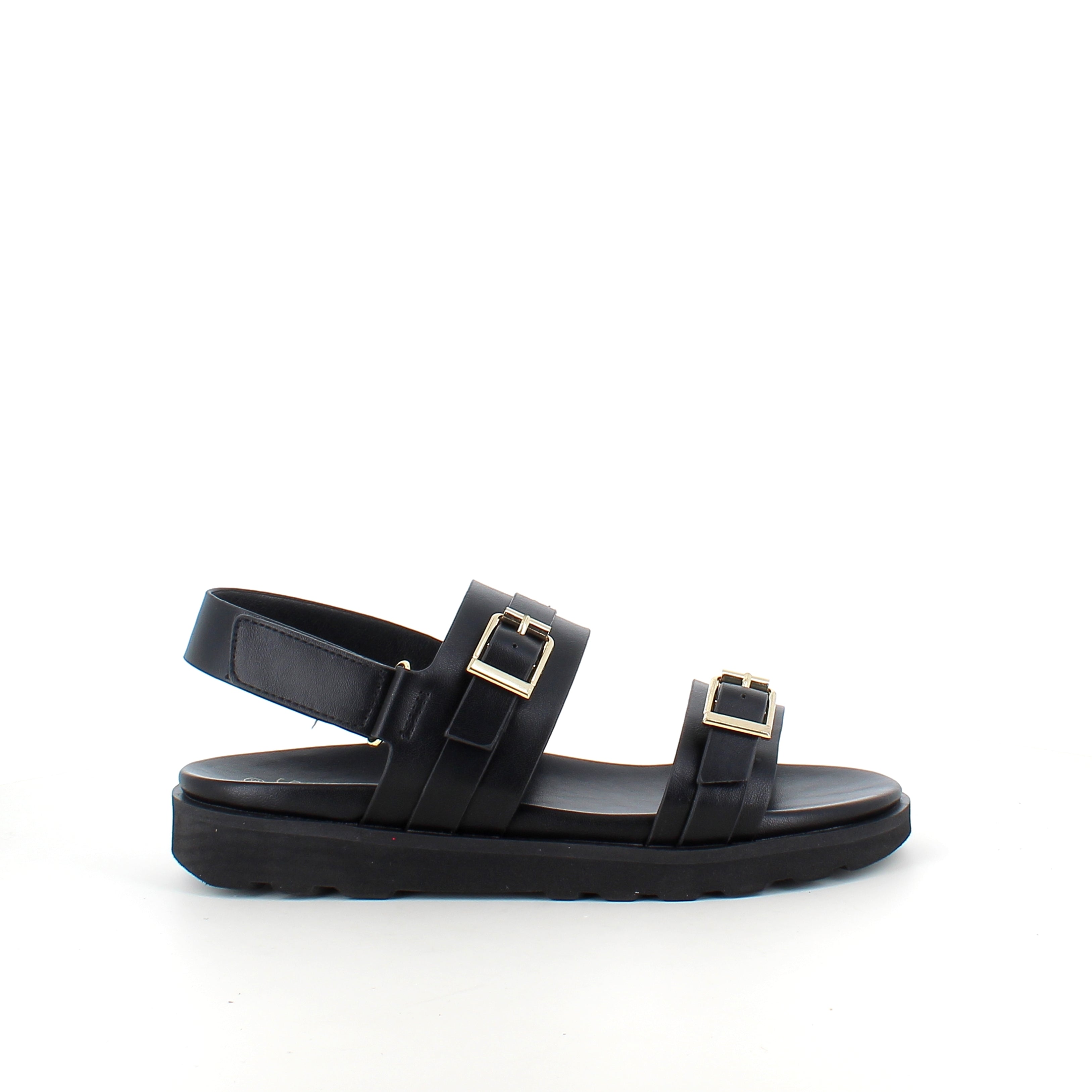 Svart sandal med spenner og hælrem – klassisk modell med regulerbar passform