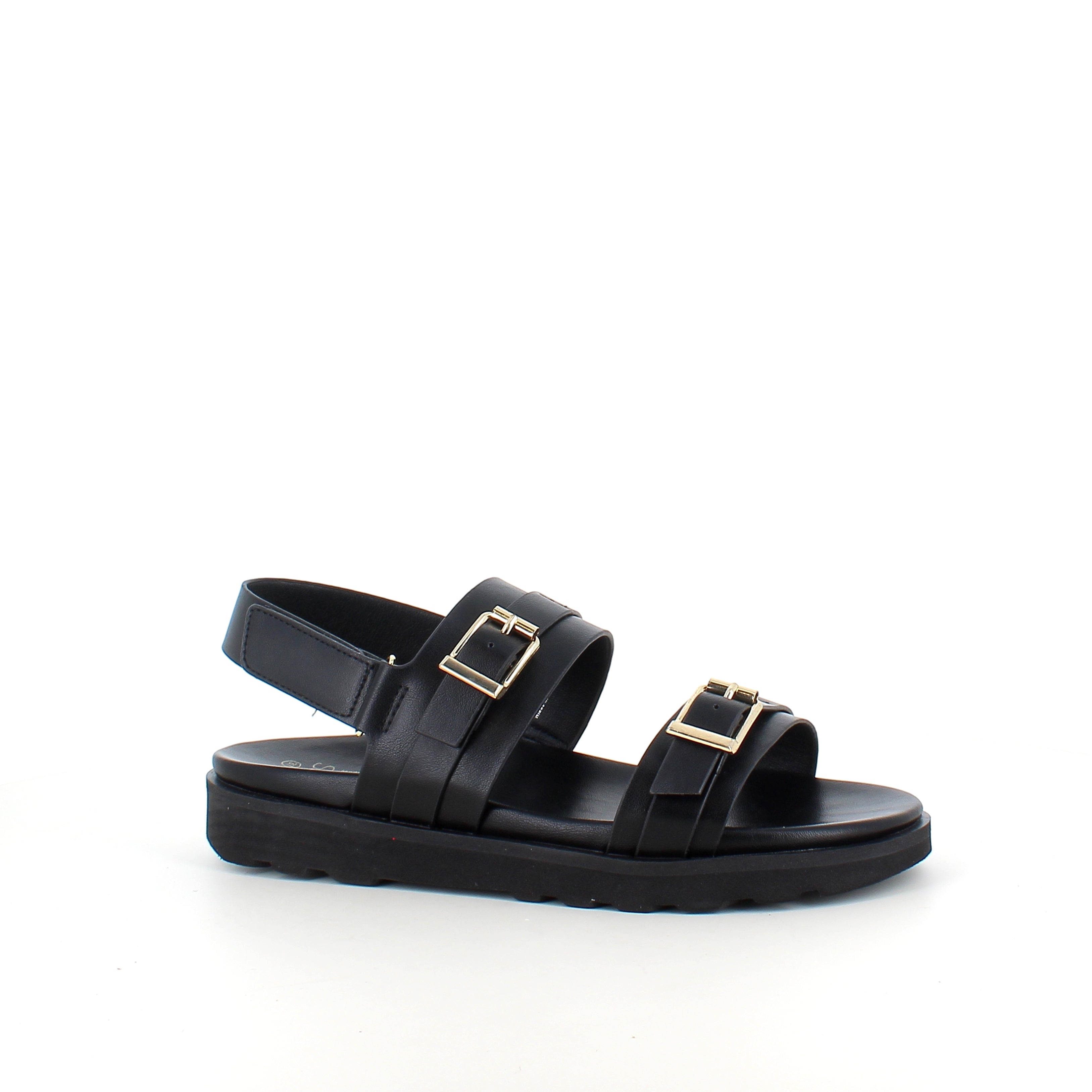 Svart sandal med spenner og hælrem – klassisk modell med regulerbar passform