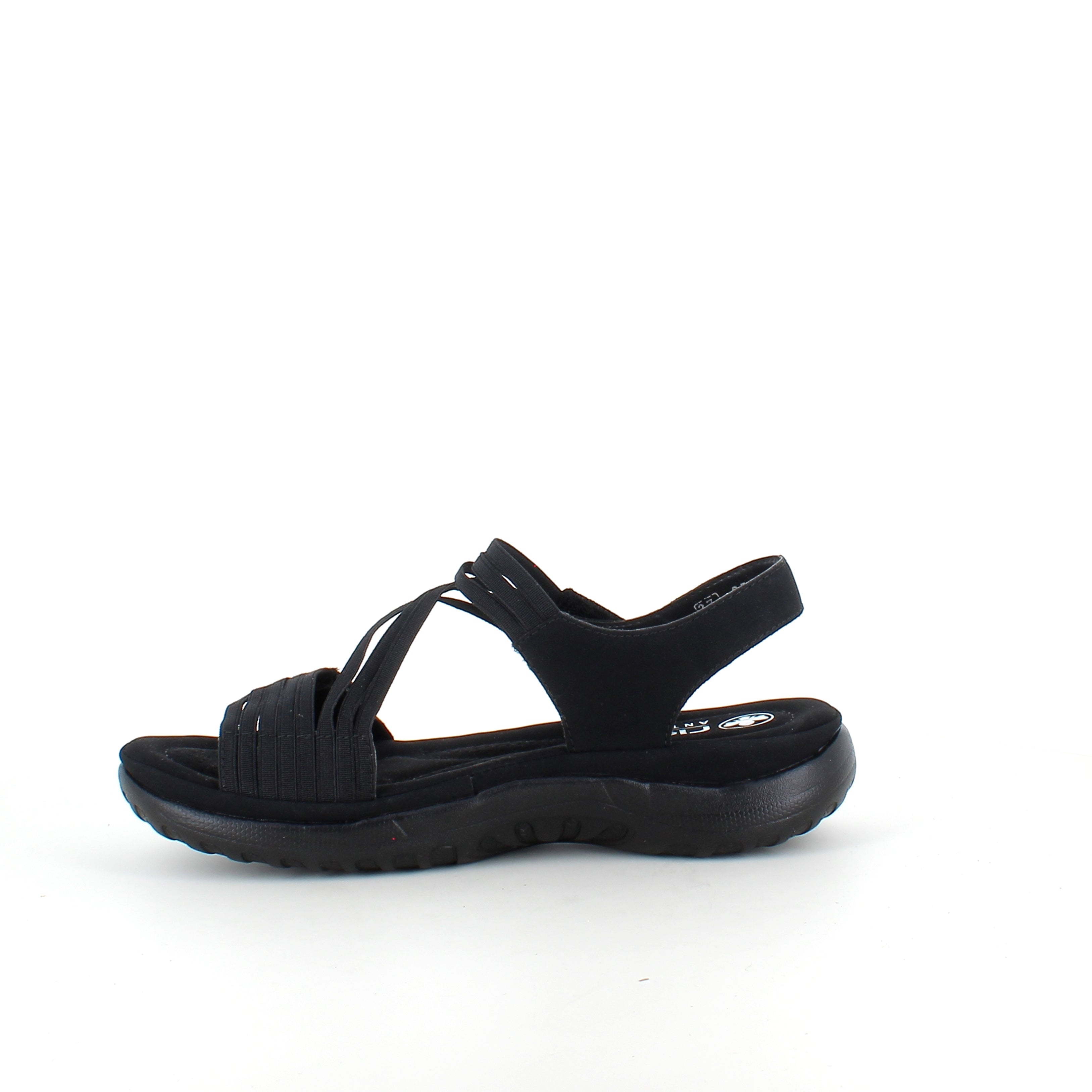 Rieker sandal i svart til dame – lett komfort med myk innersåle & fleksible remmer