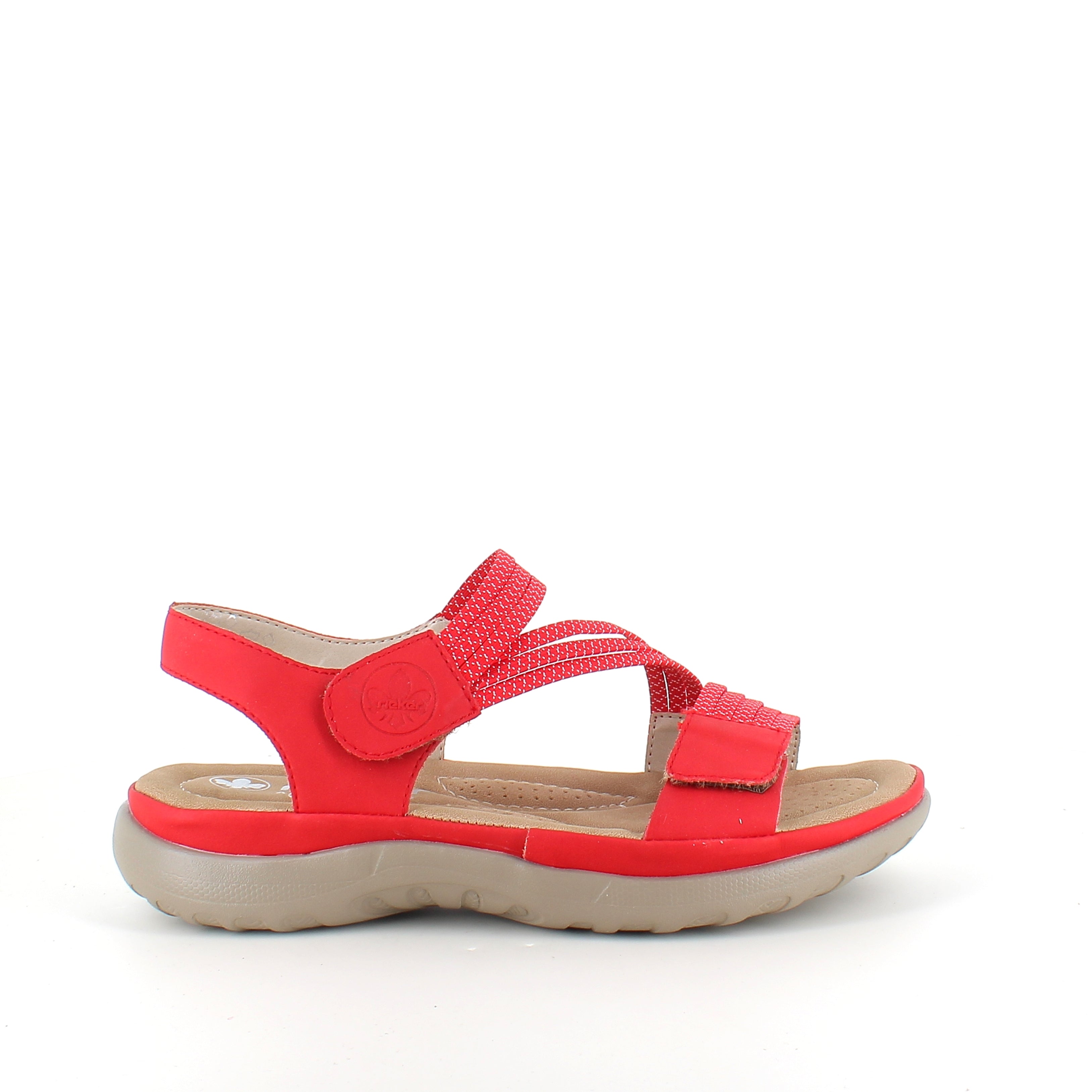Rieker sandal i rød til dame – lett komfort med myk innersåle & fleksible remmer