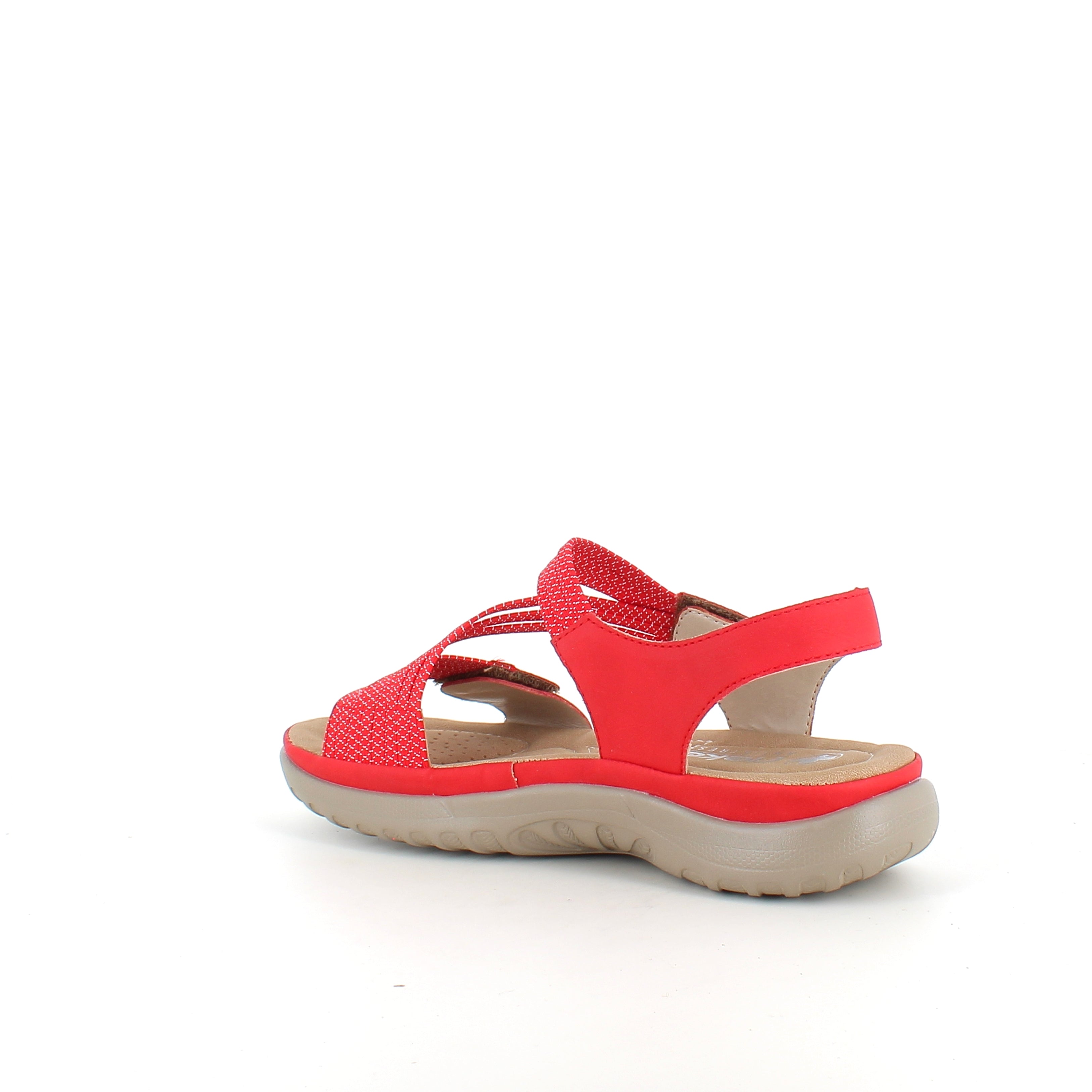 Rieker sandal i rød til dame – lett komfort med myk innersåle & fleksible remmer