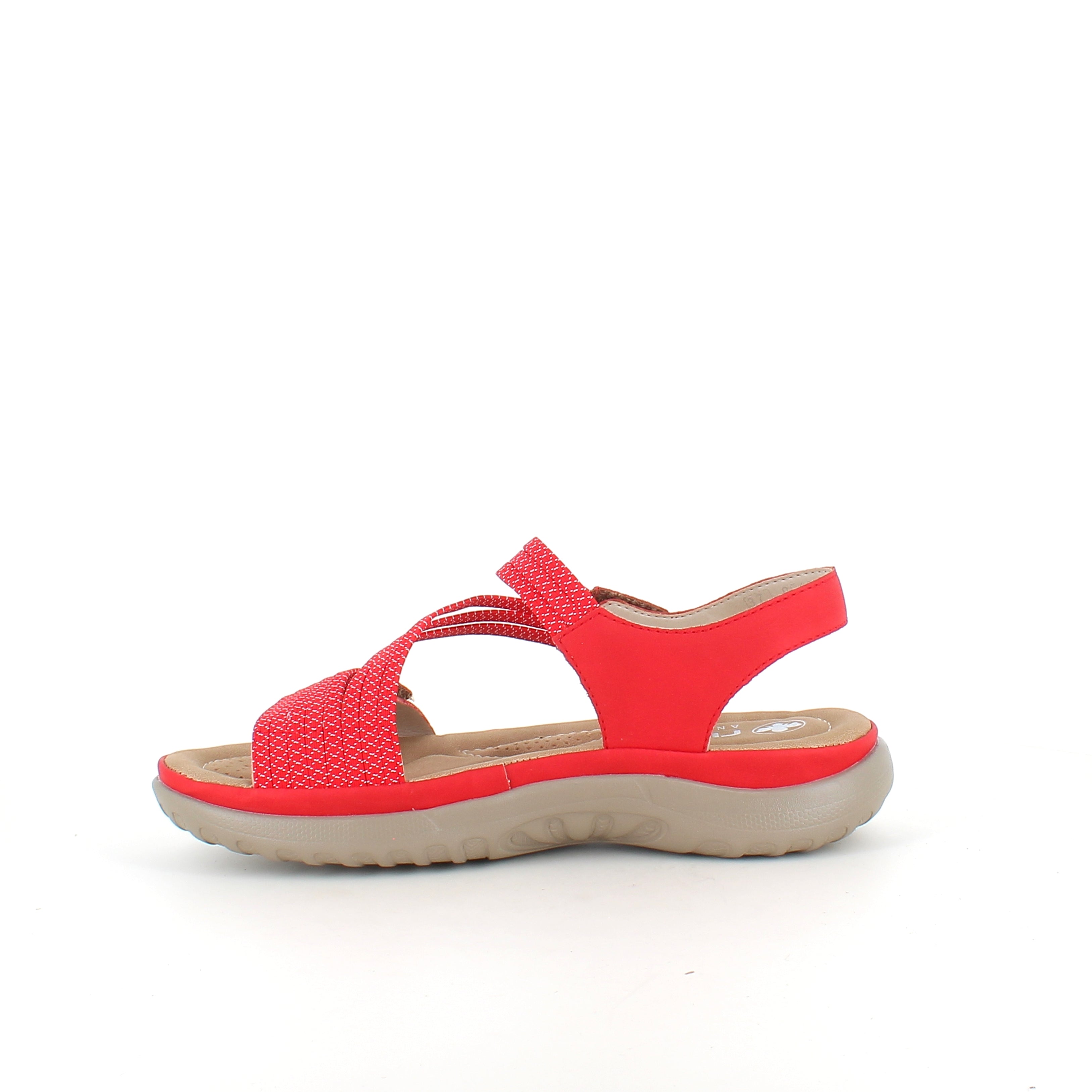 Rieker sandal i rød til dame – lett komfort med myk innersåle & fleksible remmer