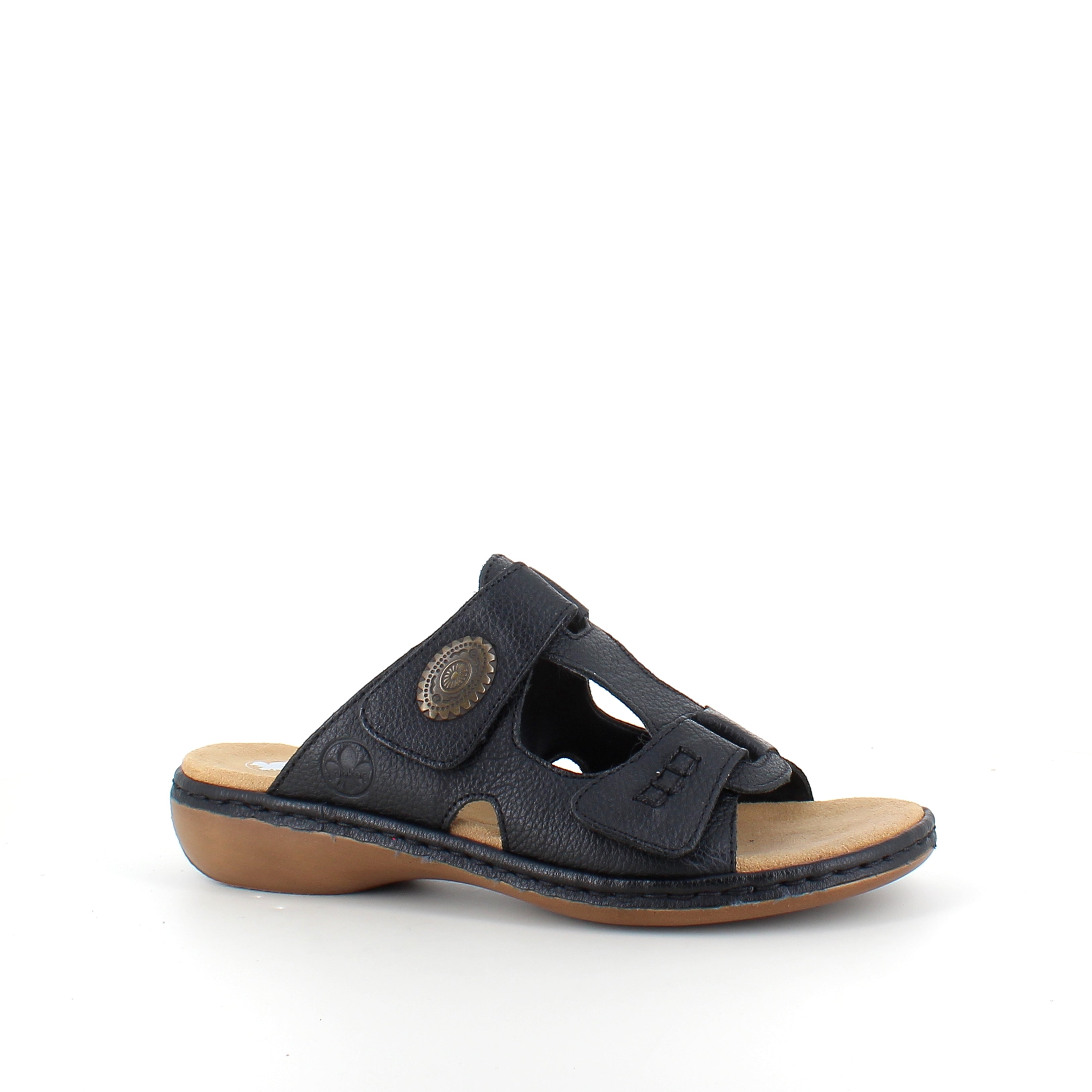 Rieker sandal i sort til dame – elegant slip-on med myk Antistress-komfort