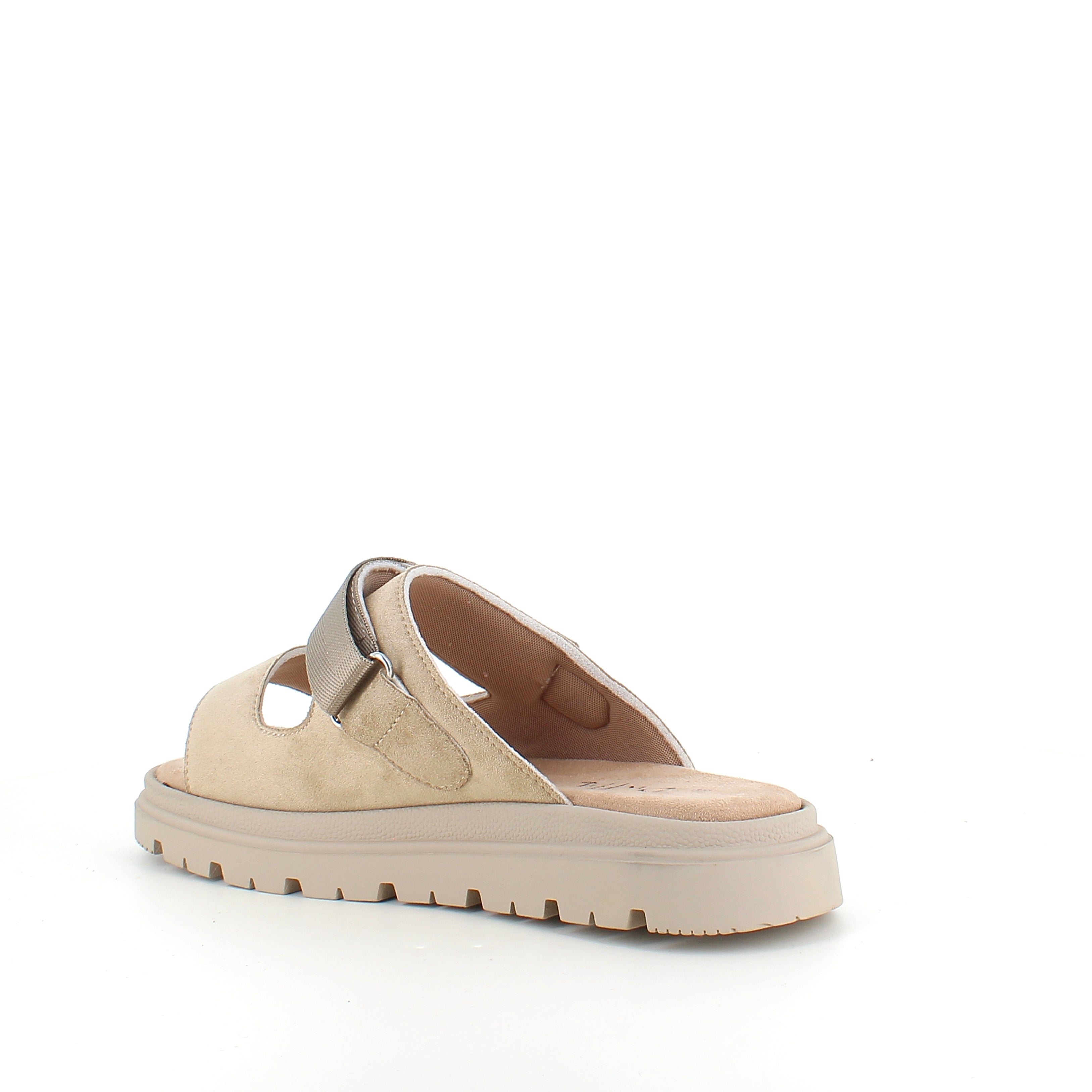 Beige sandal med justerbar rem og myk komfort
