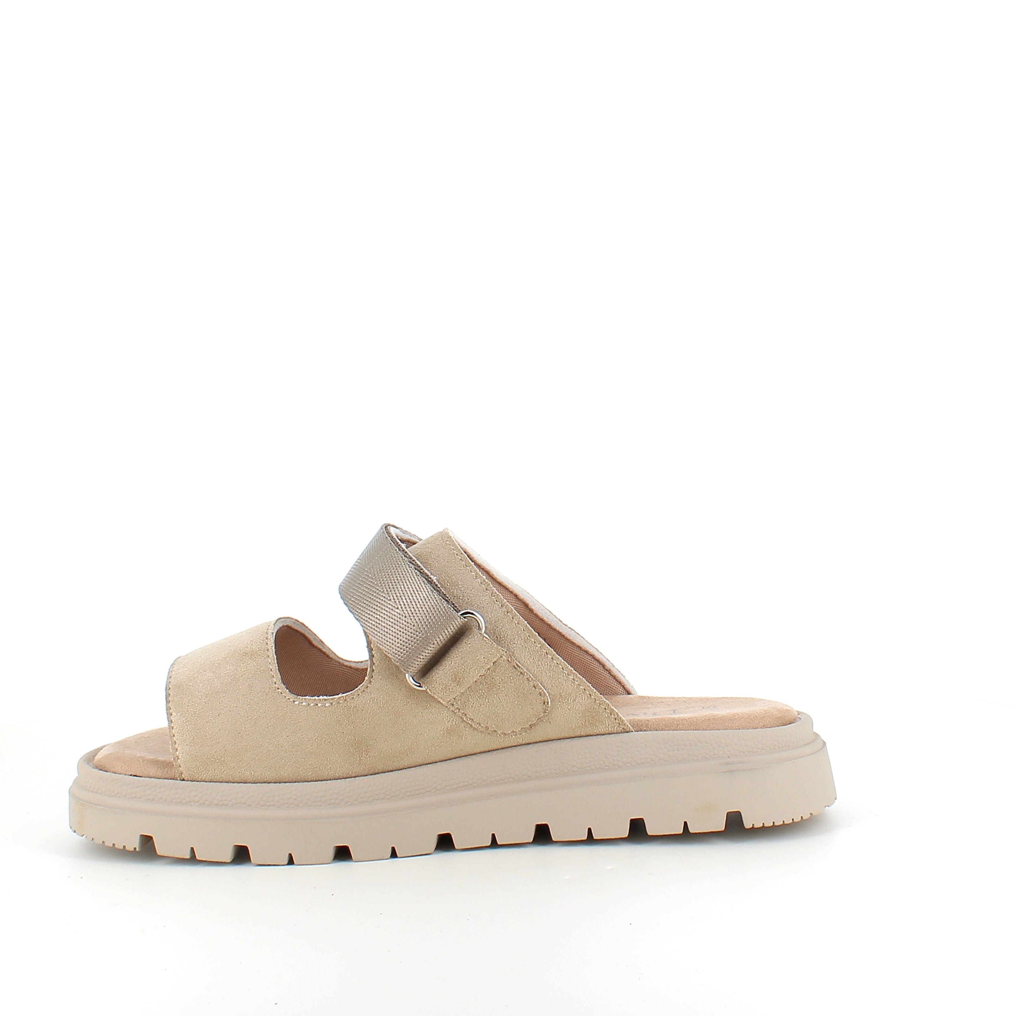 Beige sandal med justerbar rem og myk komfort