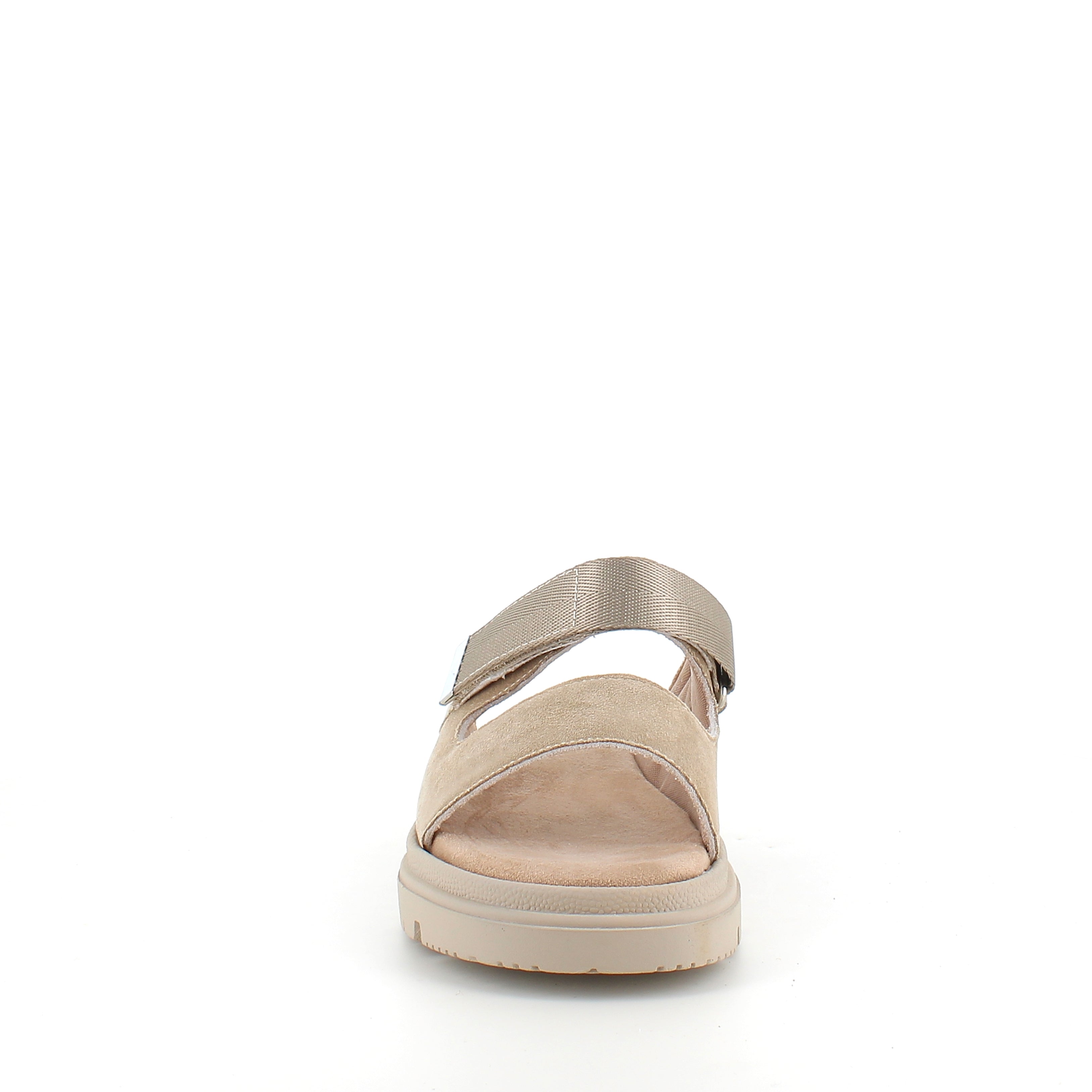 Beige sandal med justerbar rem og myk komfort