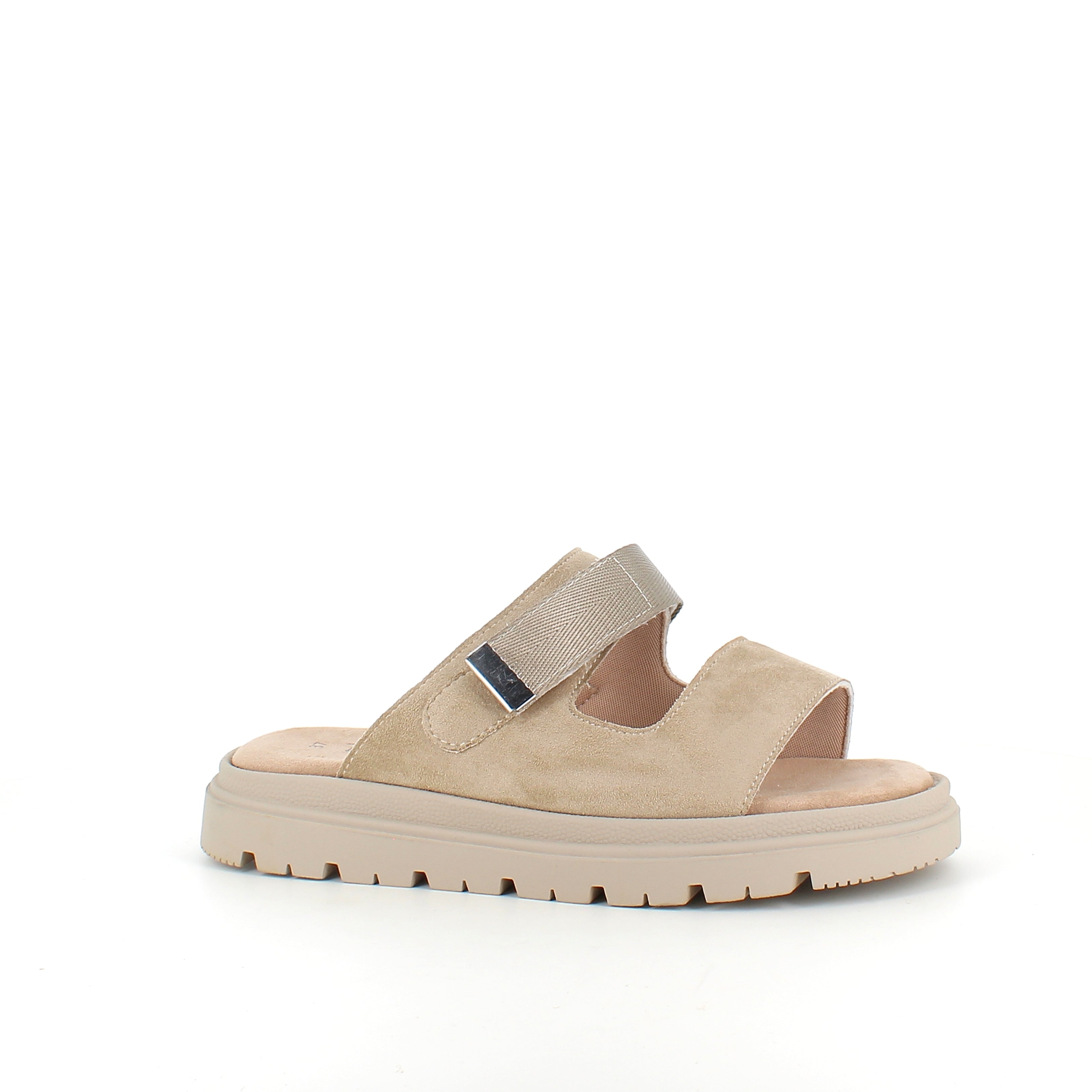 Beige sandal med justerbar rem og myk komfort