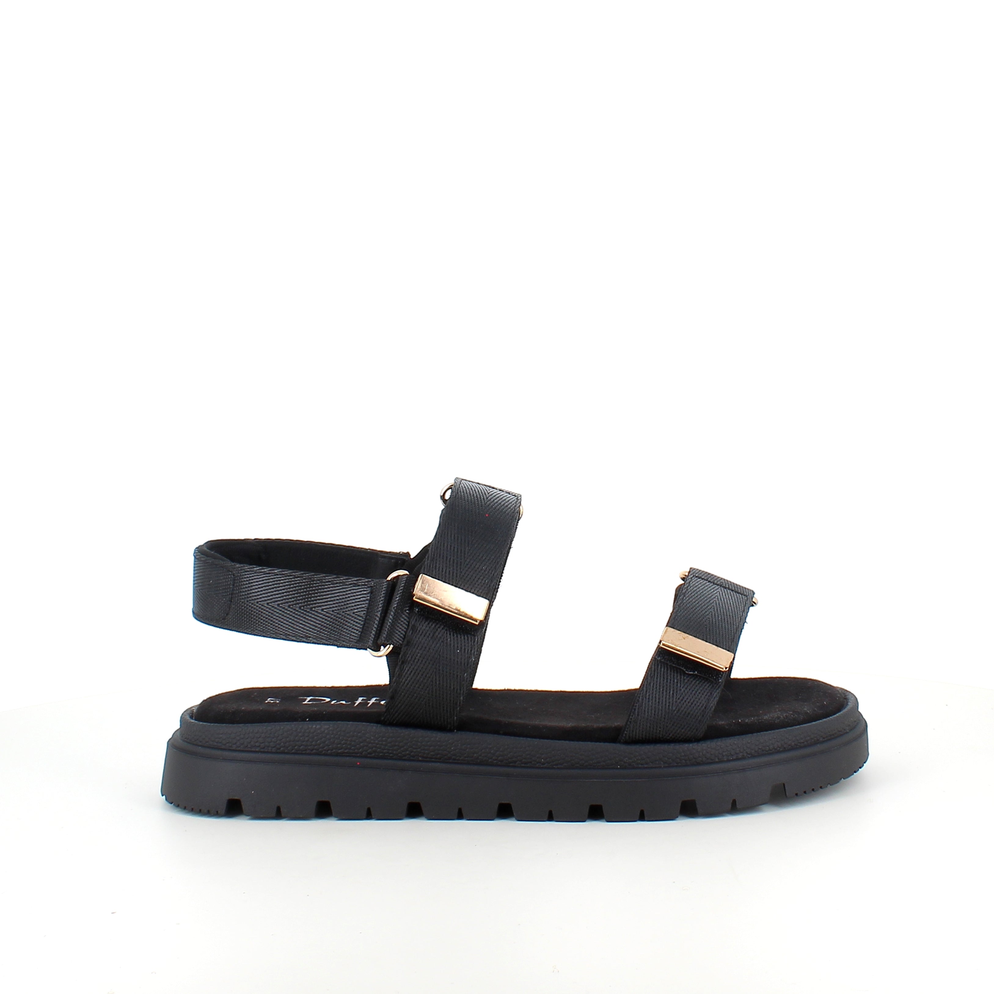 Sort sandal med justerbare remmer og komfortabel såle
