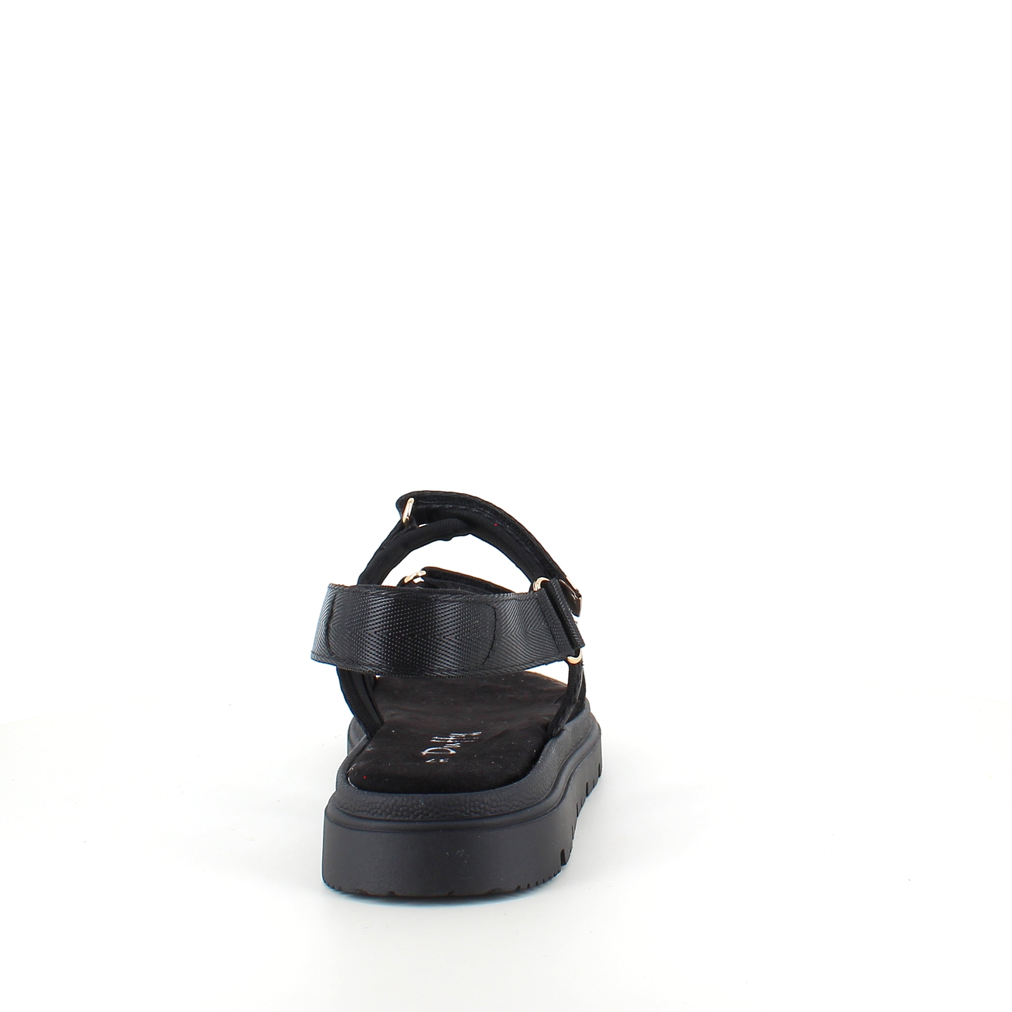 Svart sandal med justerbare remmer og komfortabel såle