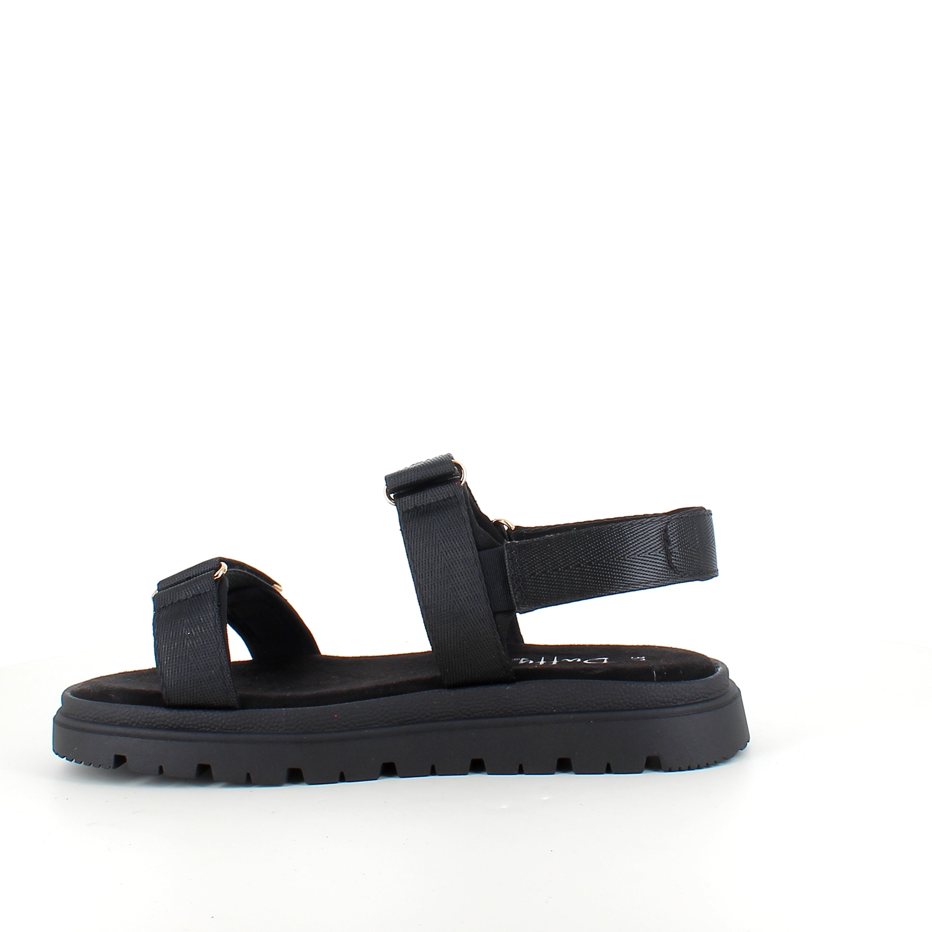 Sort sandal med justerbare remmer og komfortabel såle