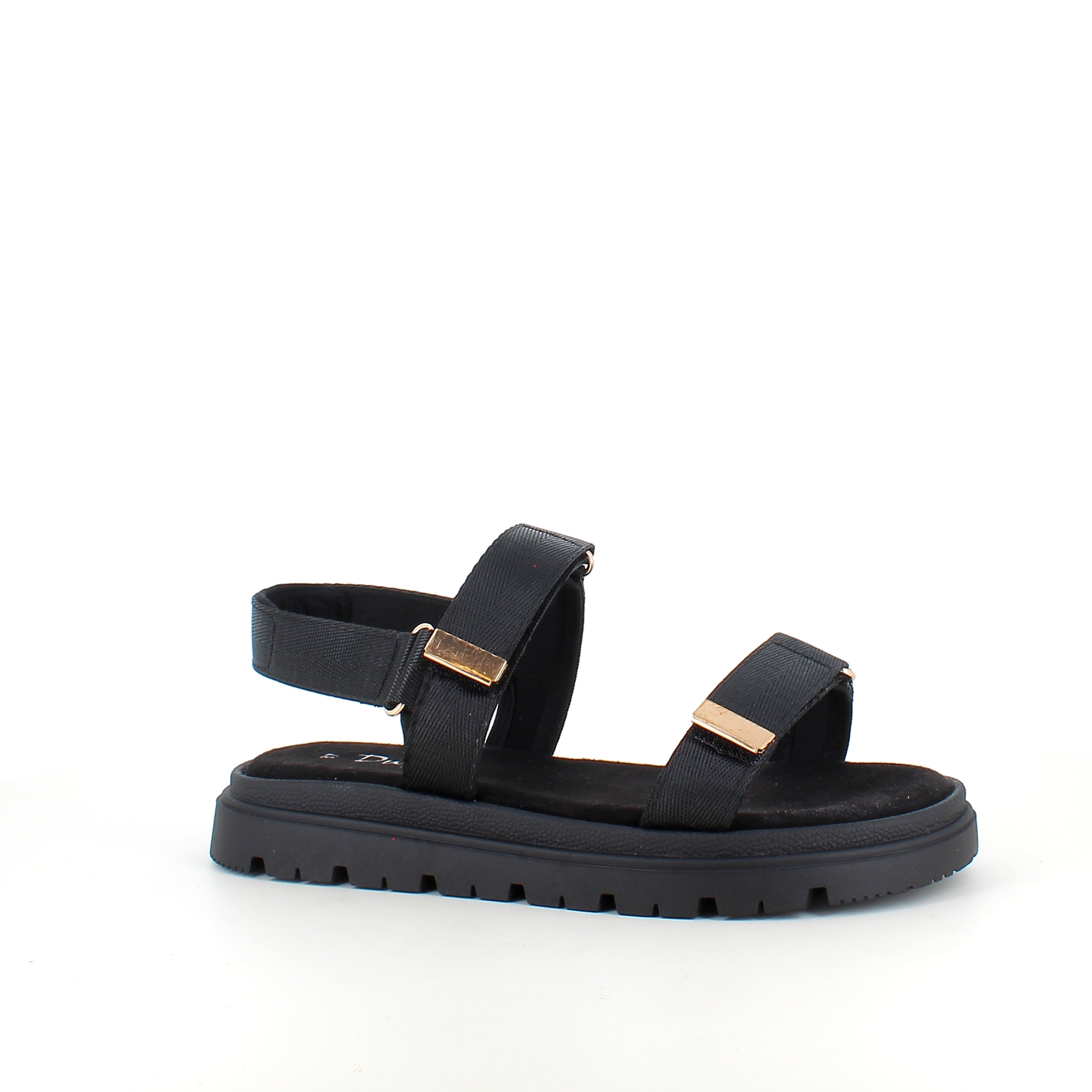 Svart sandal med justerbare remmer og komfortabel såle