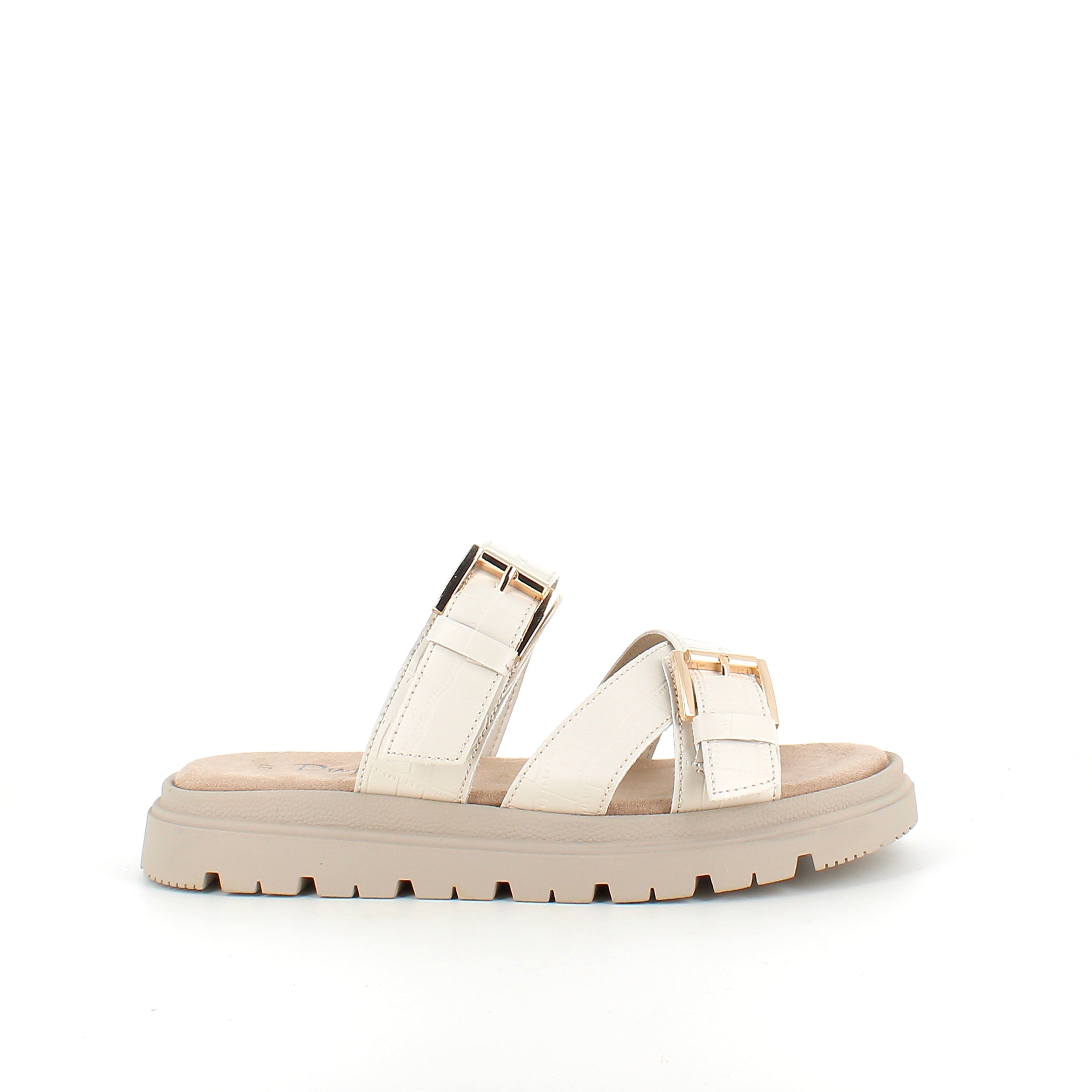 Beige komfortabel sandal med justerbare remmer og stabil såle