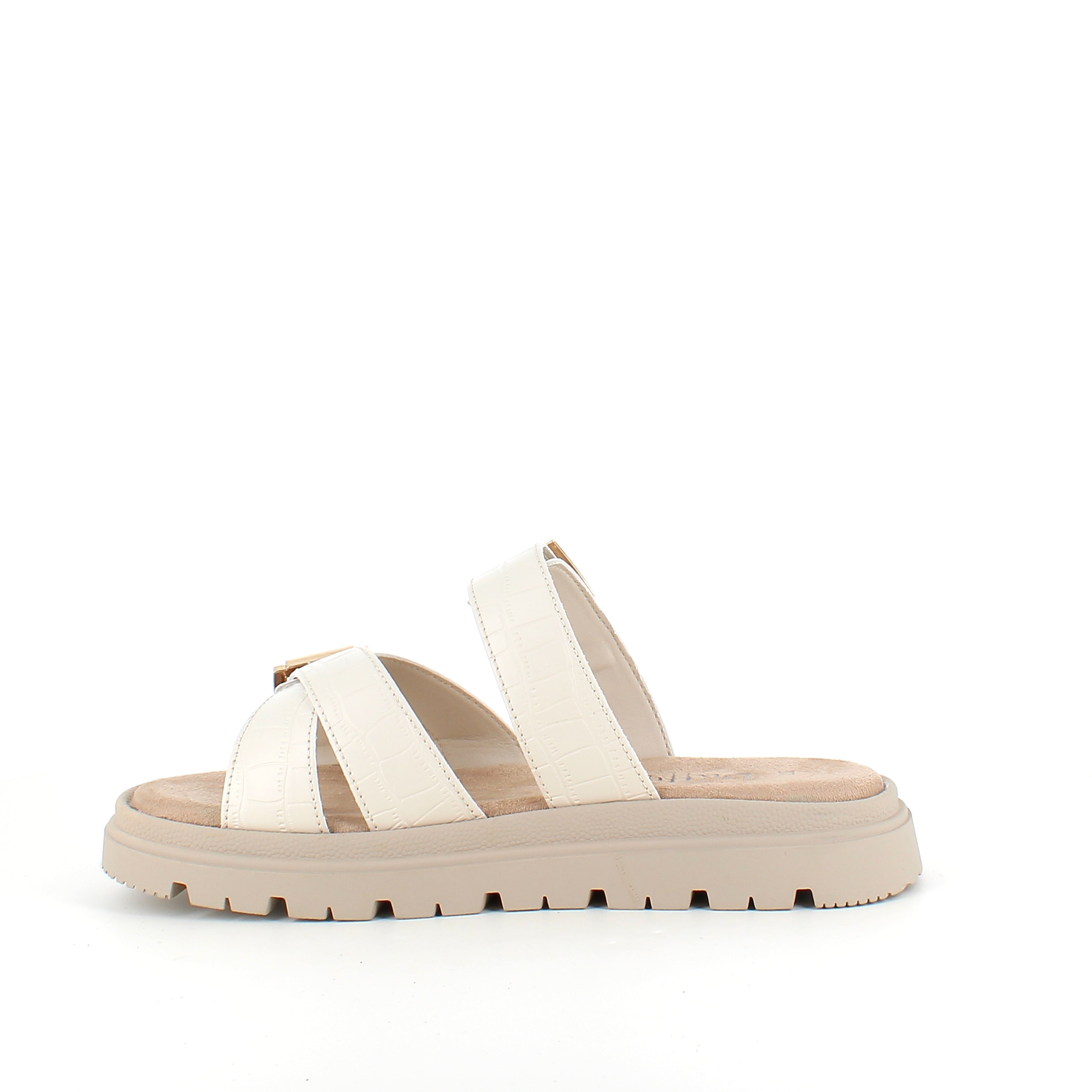Beige komfortsandal med justerbare remmer og stabil såle