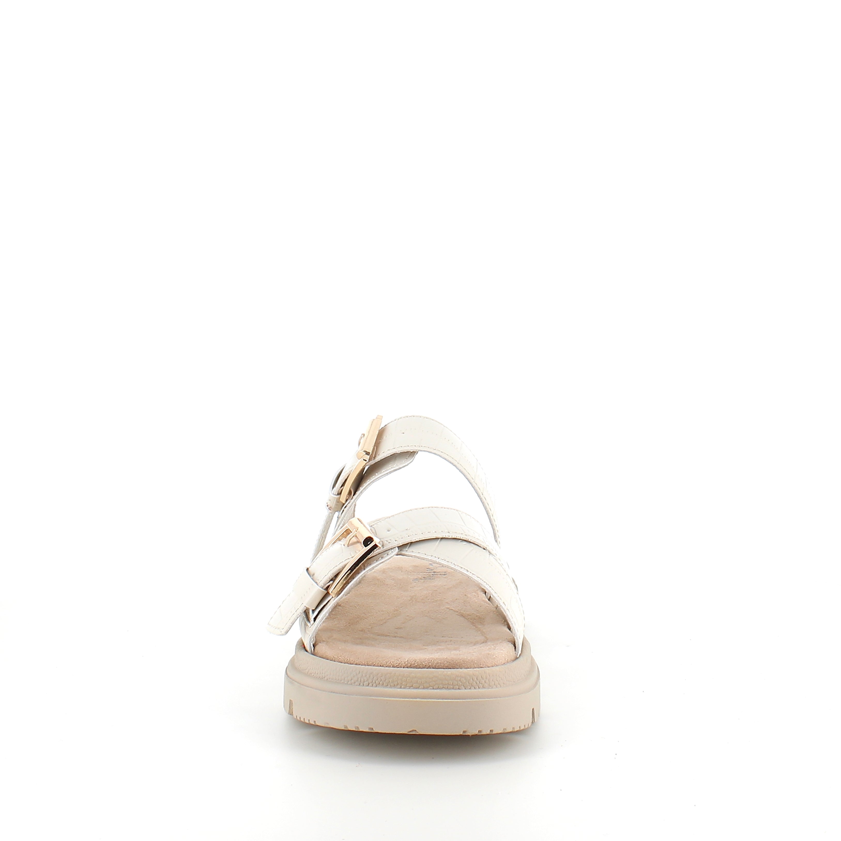 Beige komfortabel sandal med justerbare remmer og stabil såle