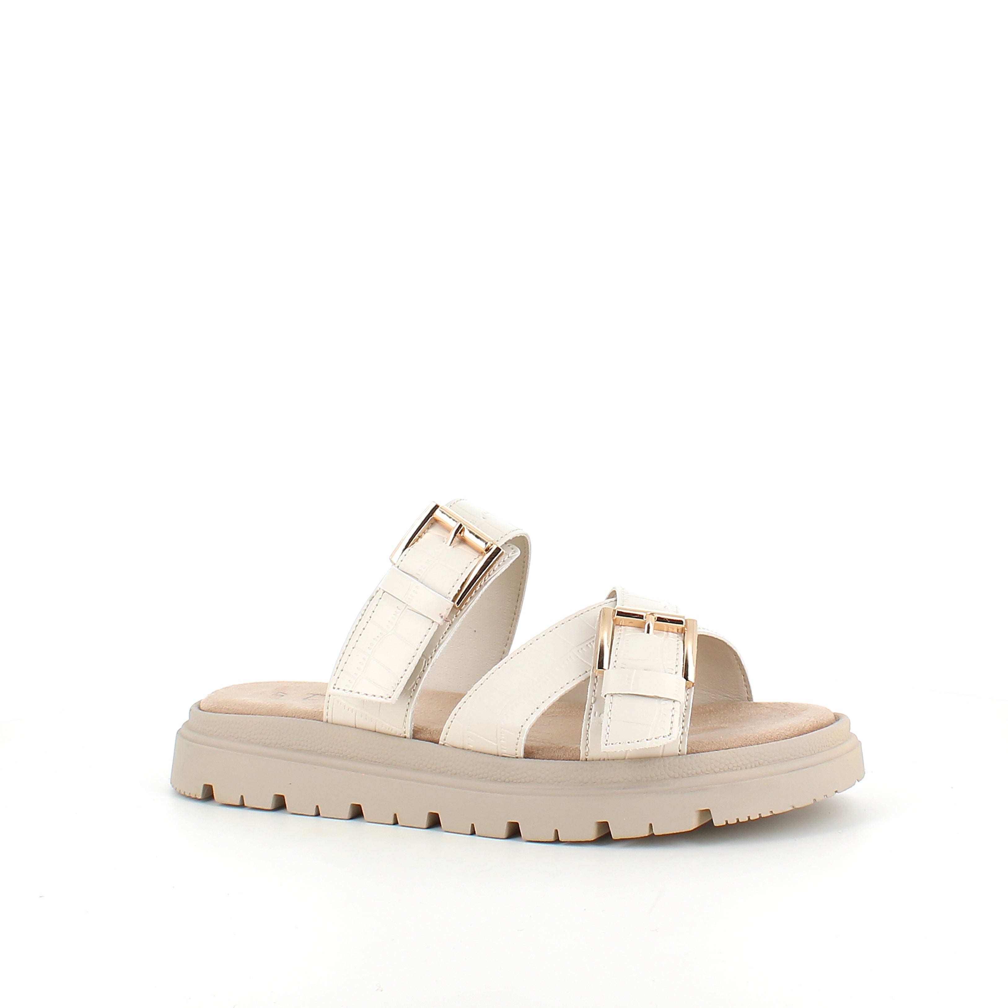 Beige komfortabel sandal med justerbare remmer og stabil såle