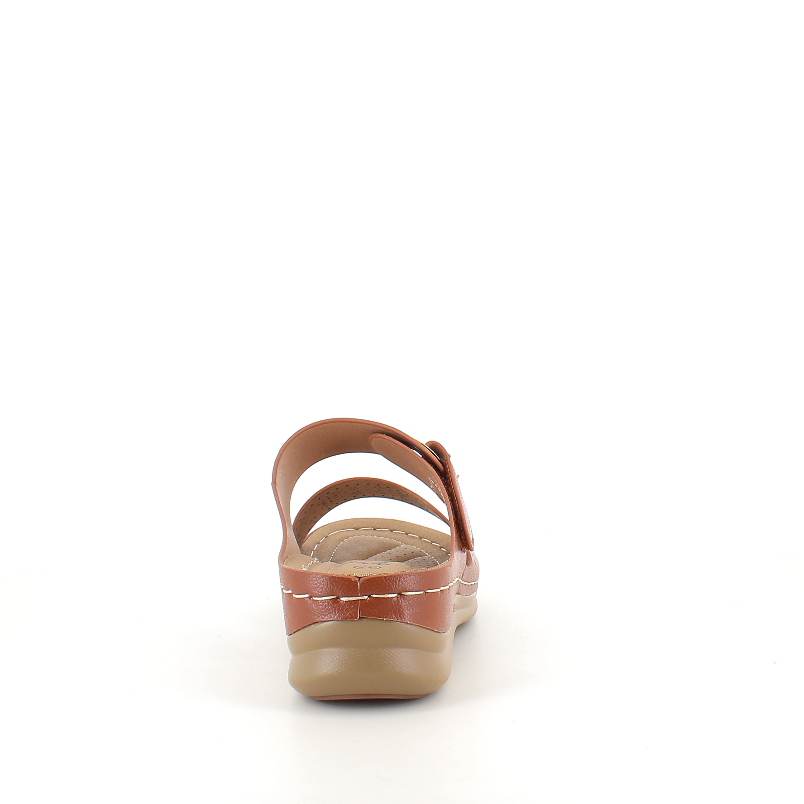 Brun slip-on sandal med borrelåsrem – varm nyanse & feminin silhuett