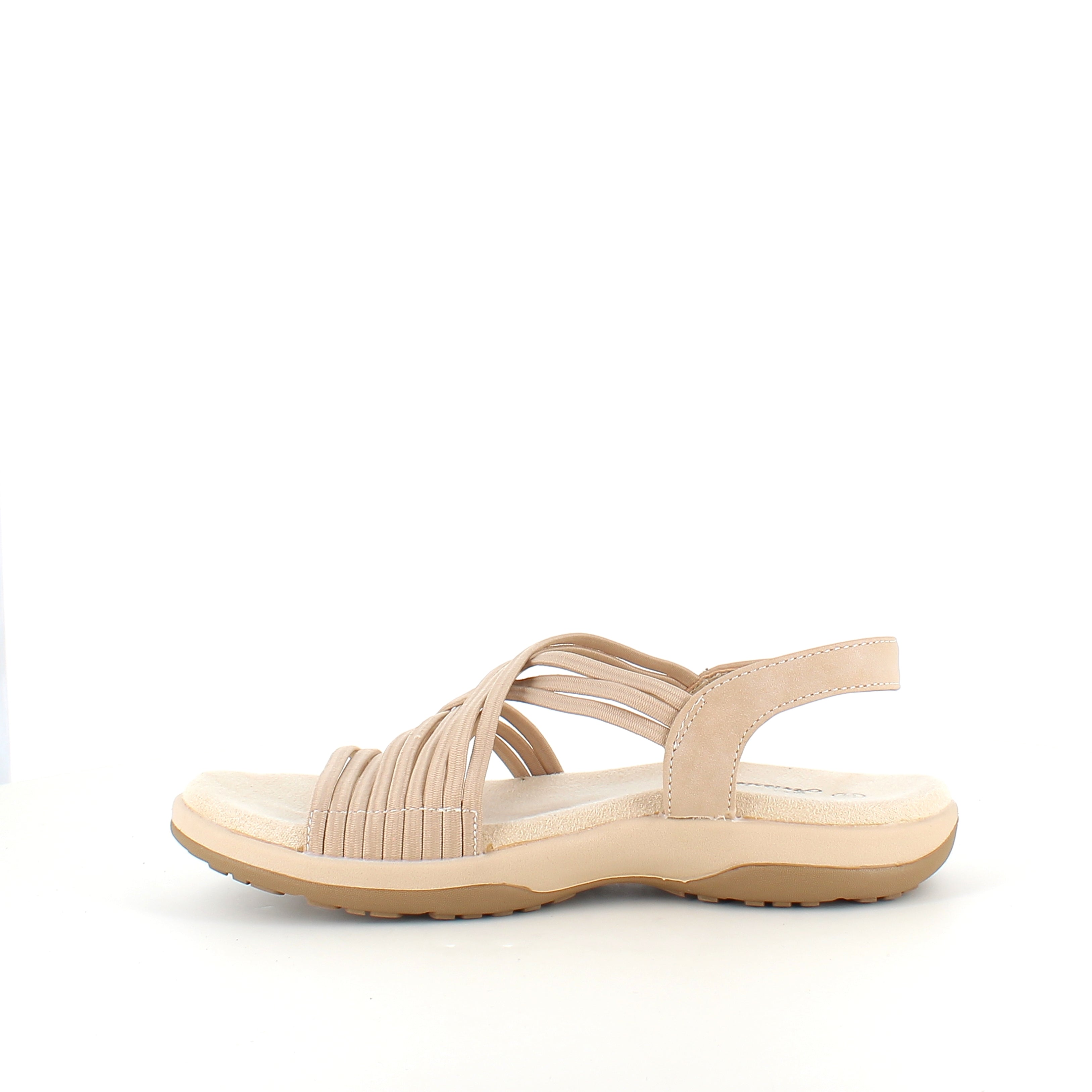 Beige sandal med elastiske remmer – lett & feminin med myk skumsåle
