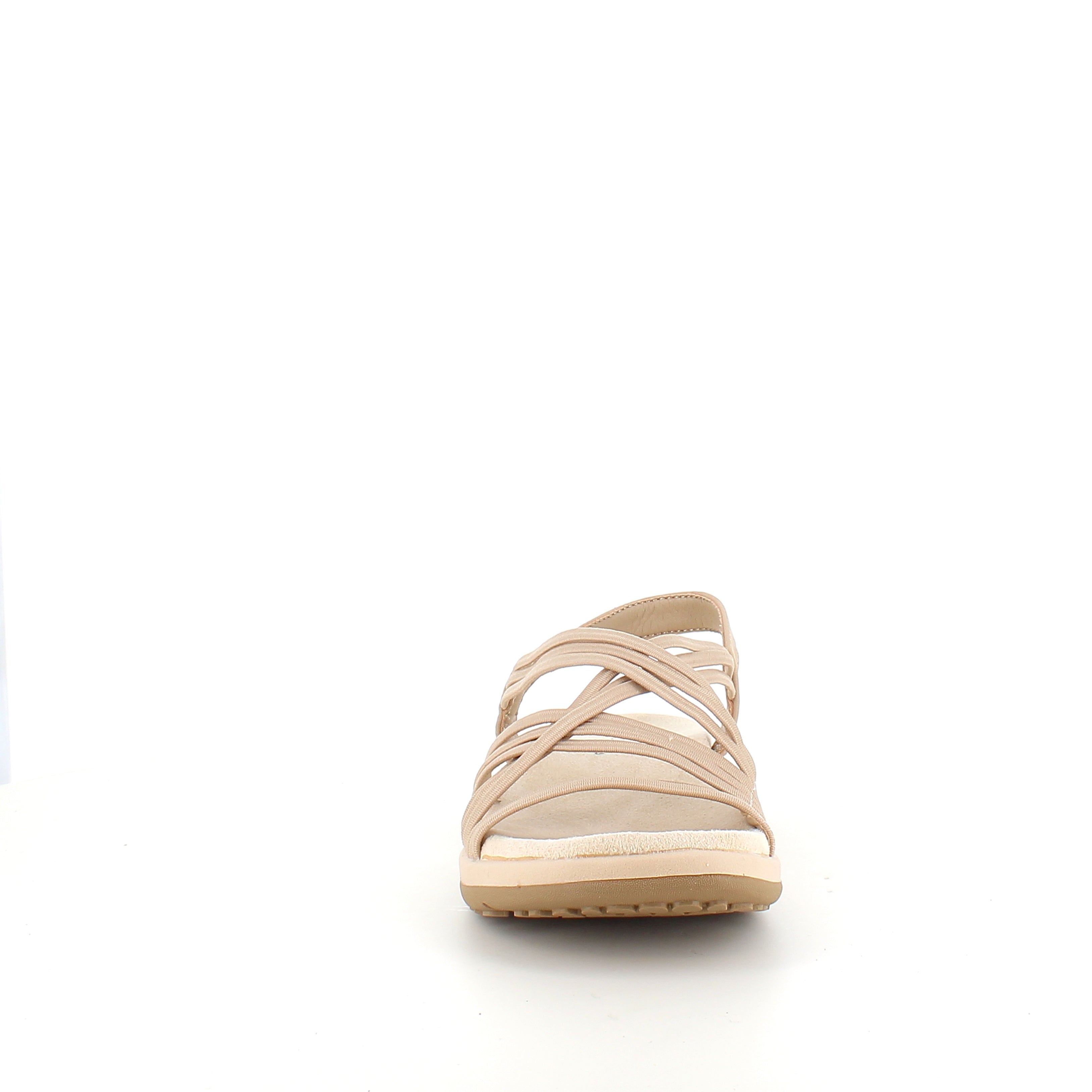 Beige sandal med elastiske remmer – lett & feminin med myk skumsåle