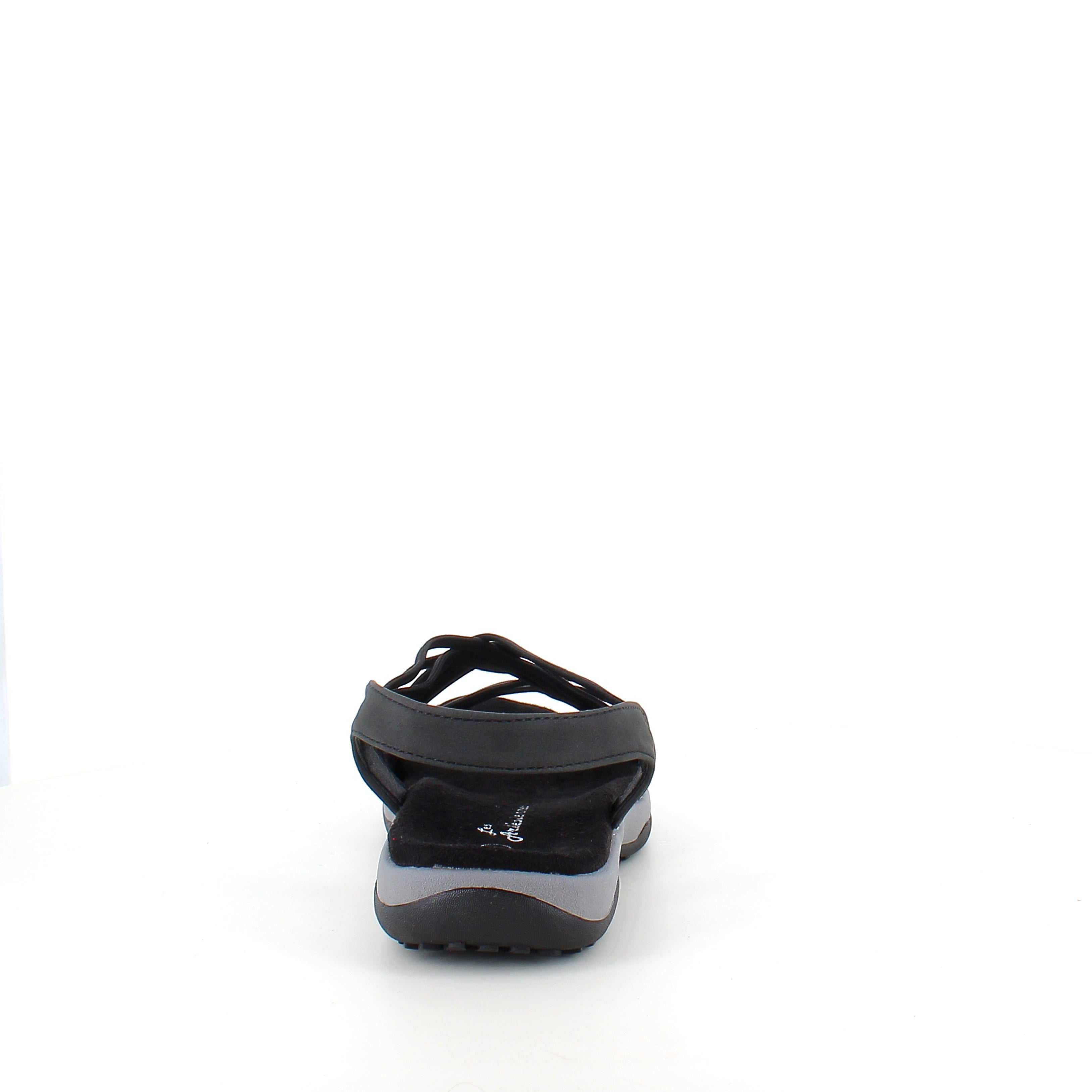 Svart sandal med elastiske remmer – klassisk modell med myk skumsåle