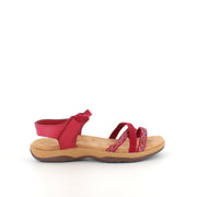 Rød sandal med elastikkremmer og borrelås – feminin og fleksibel til sommeren