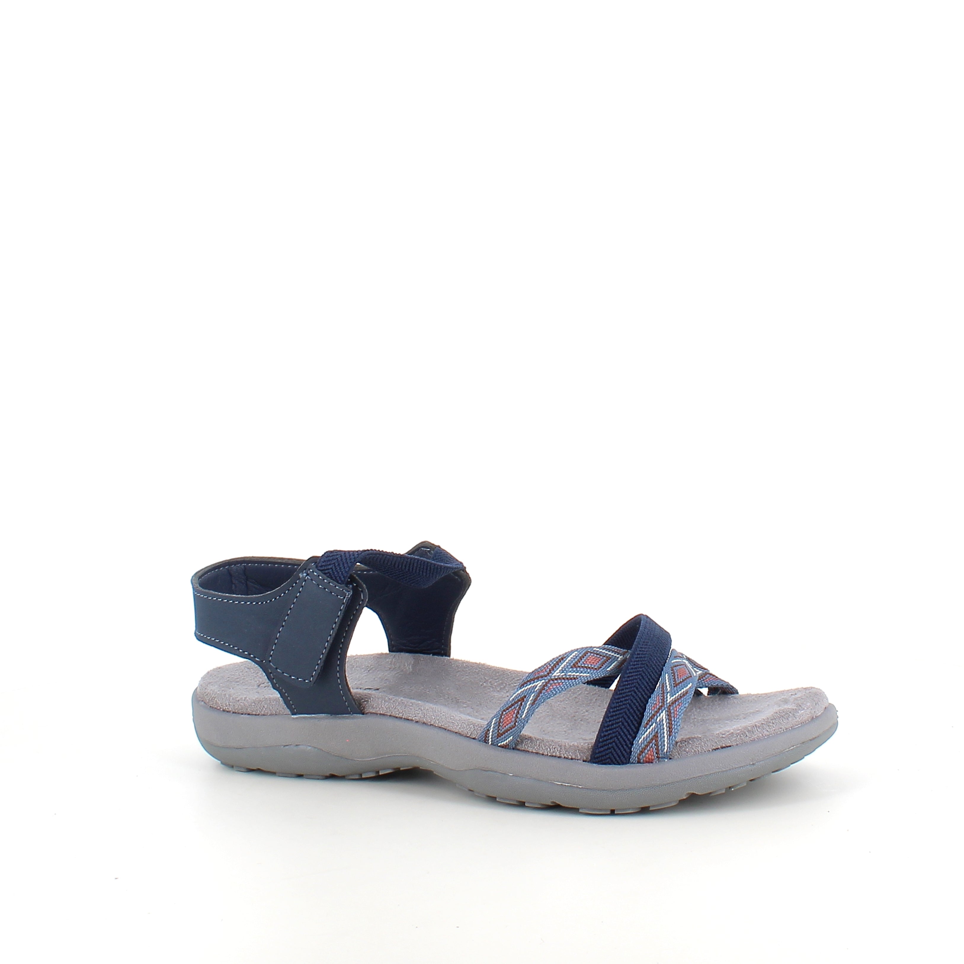 Marineblå sandal med elastiske remmer og borrelås – rolig og maritim stil