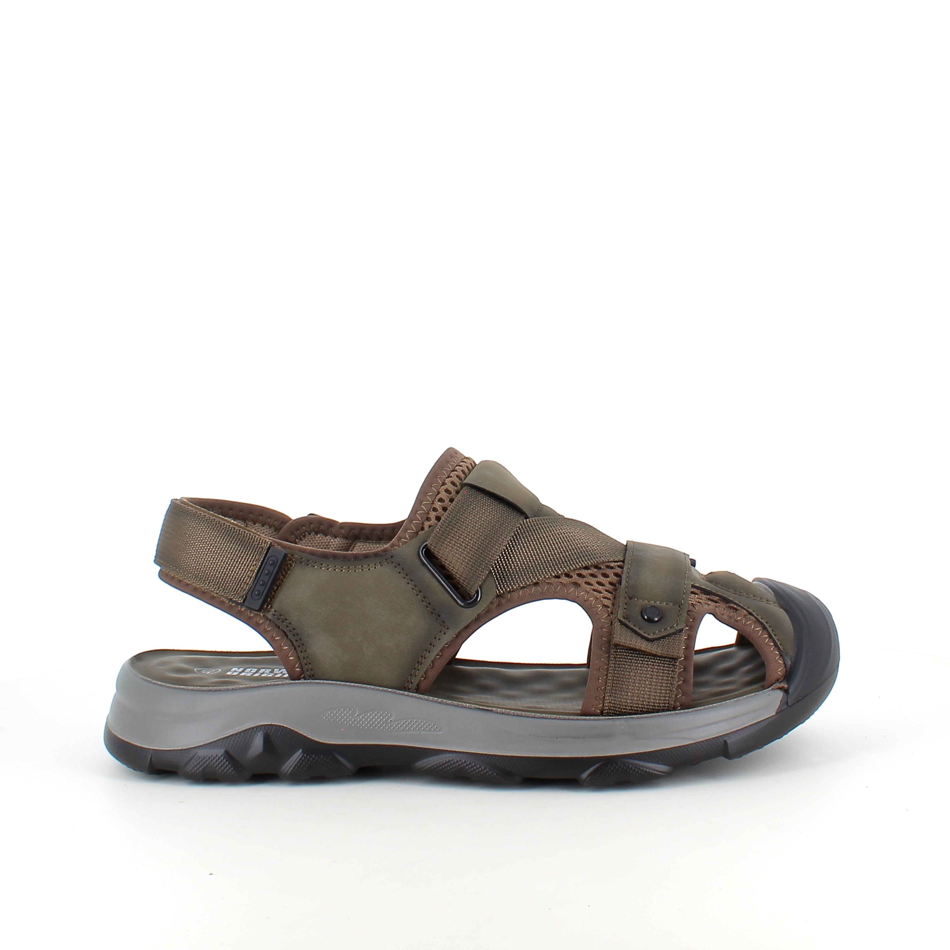 Lukket herresandal i softshell – mørkegrønn sandal med justerbare remmer