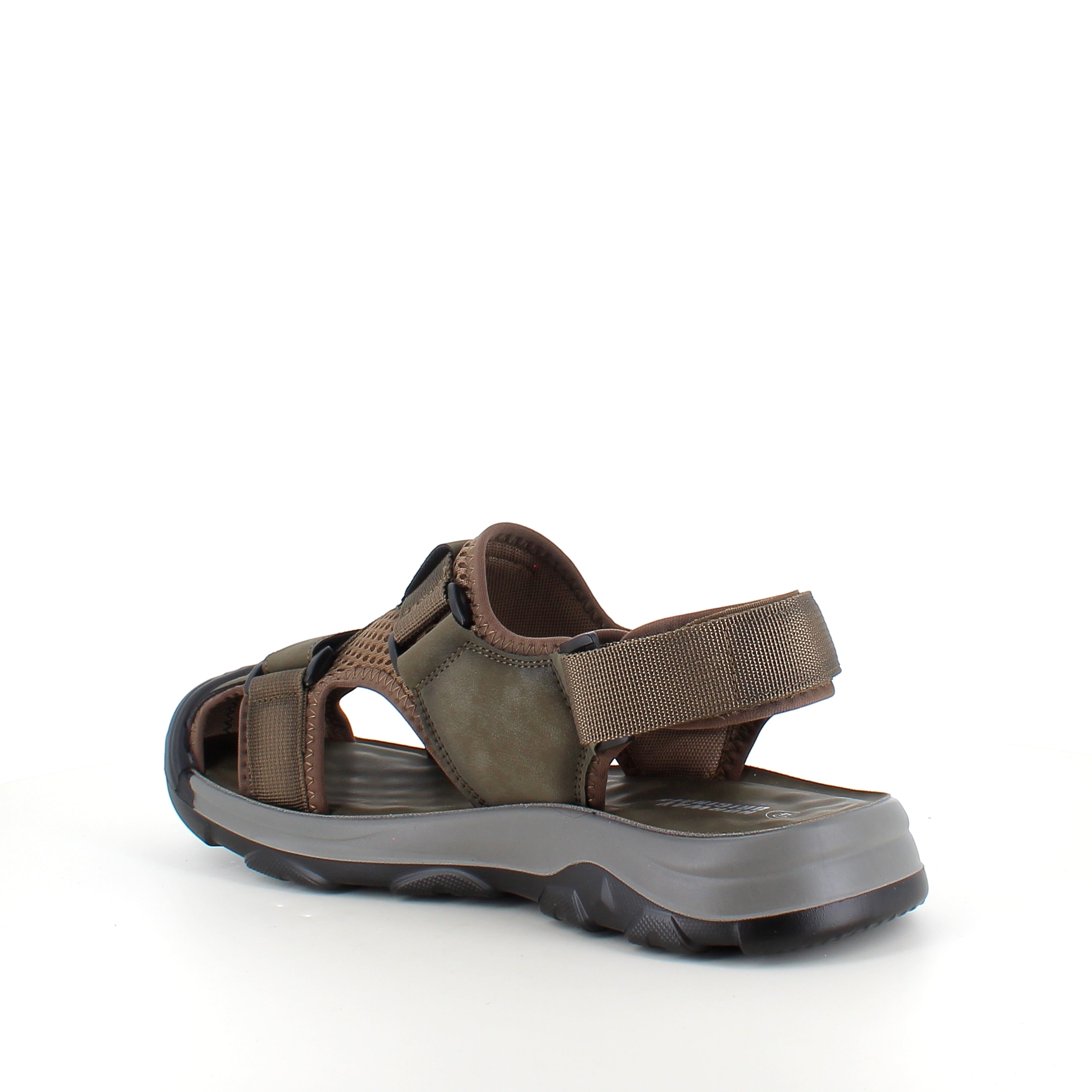 Lukket herresandal i softshell – mørkegrønn sandal med justerbare remmer