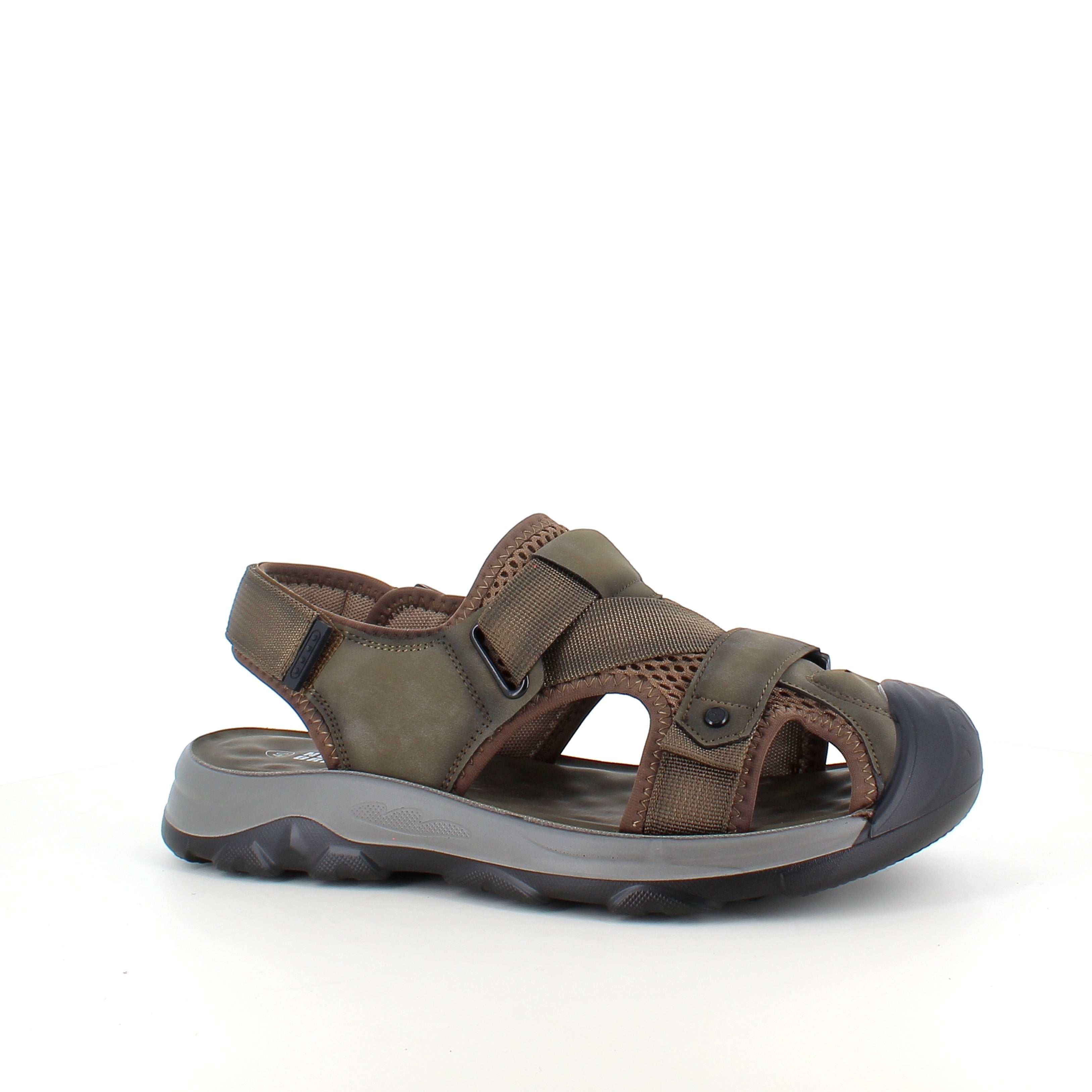 Lukket herresandal i softshell – mørkegrønn sandal med justerbare remmer
