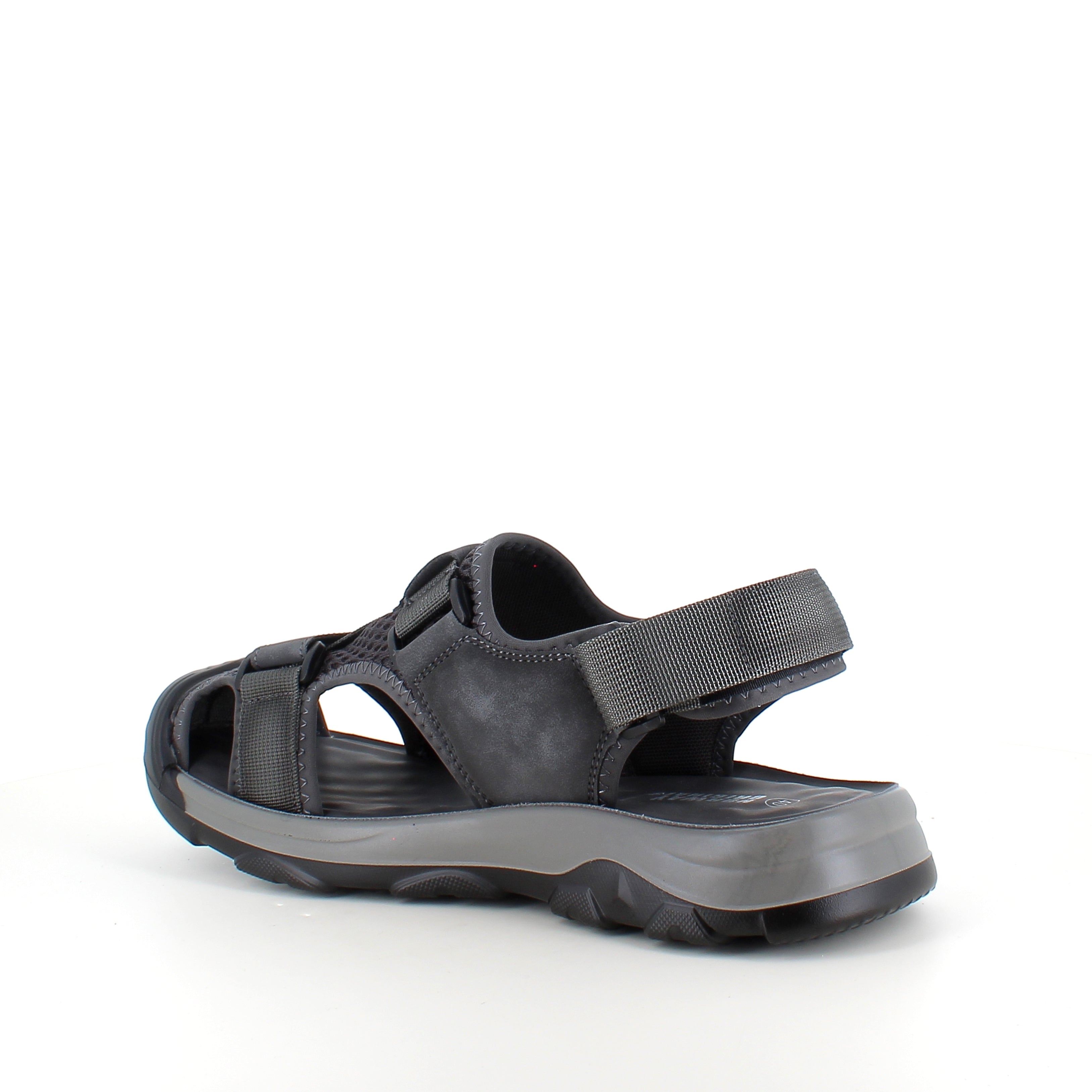 Lukket herresandal i softshell – mørkegrå sandal med justerbare remmer