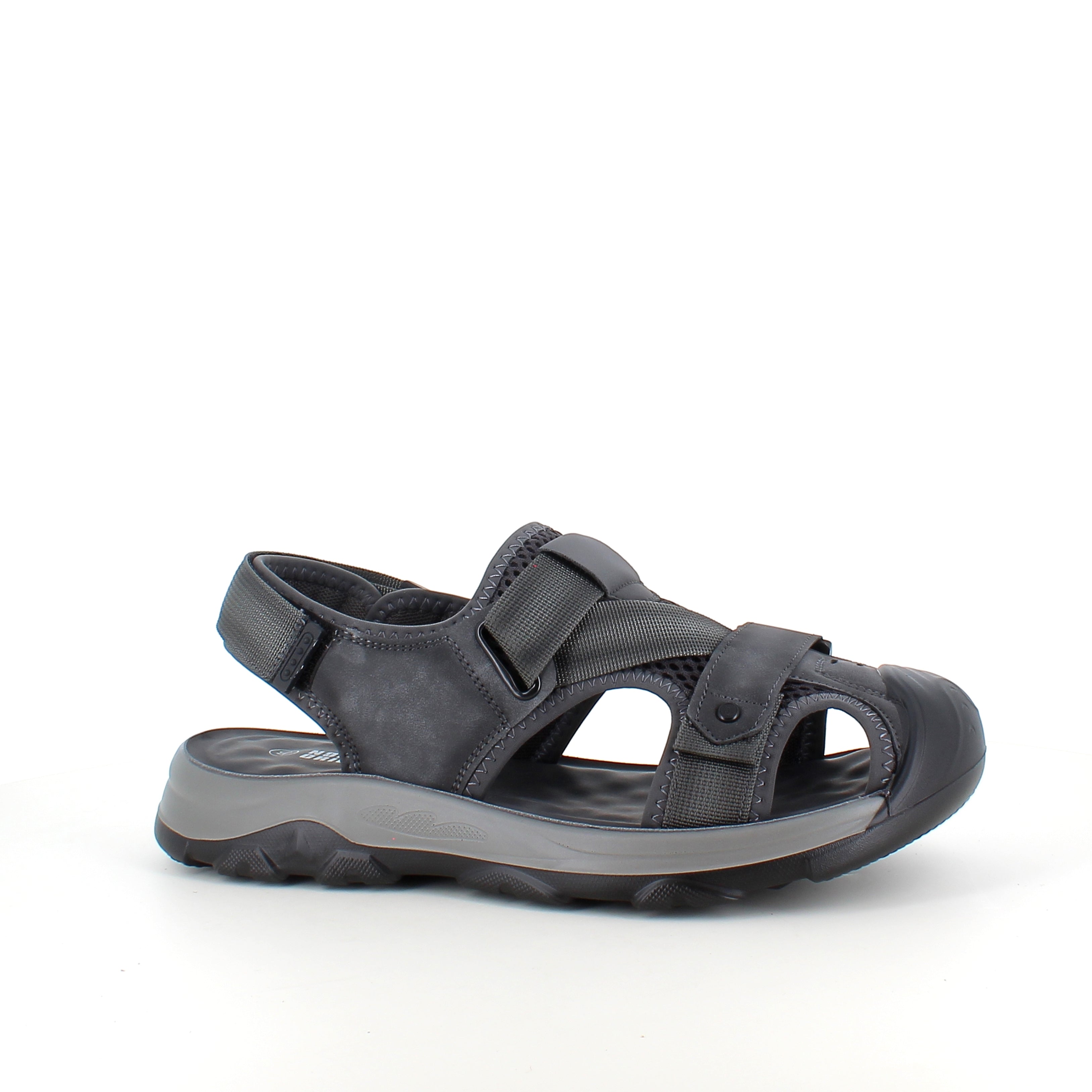 Lukket herresandal i softshell – mørkegrå sandal med justerbare remmer