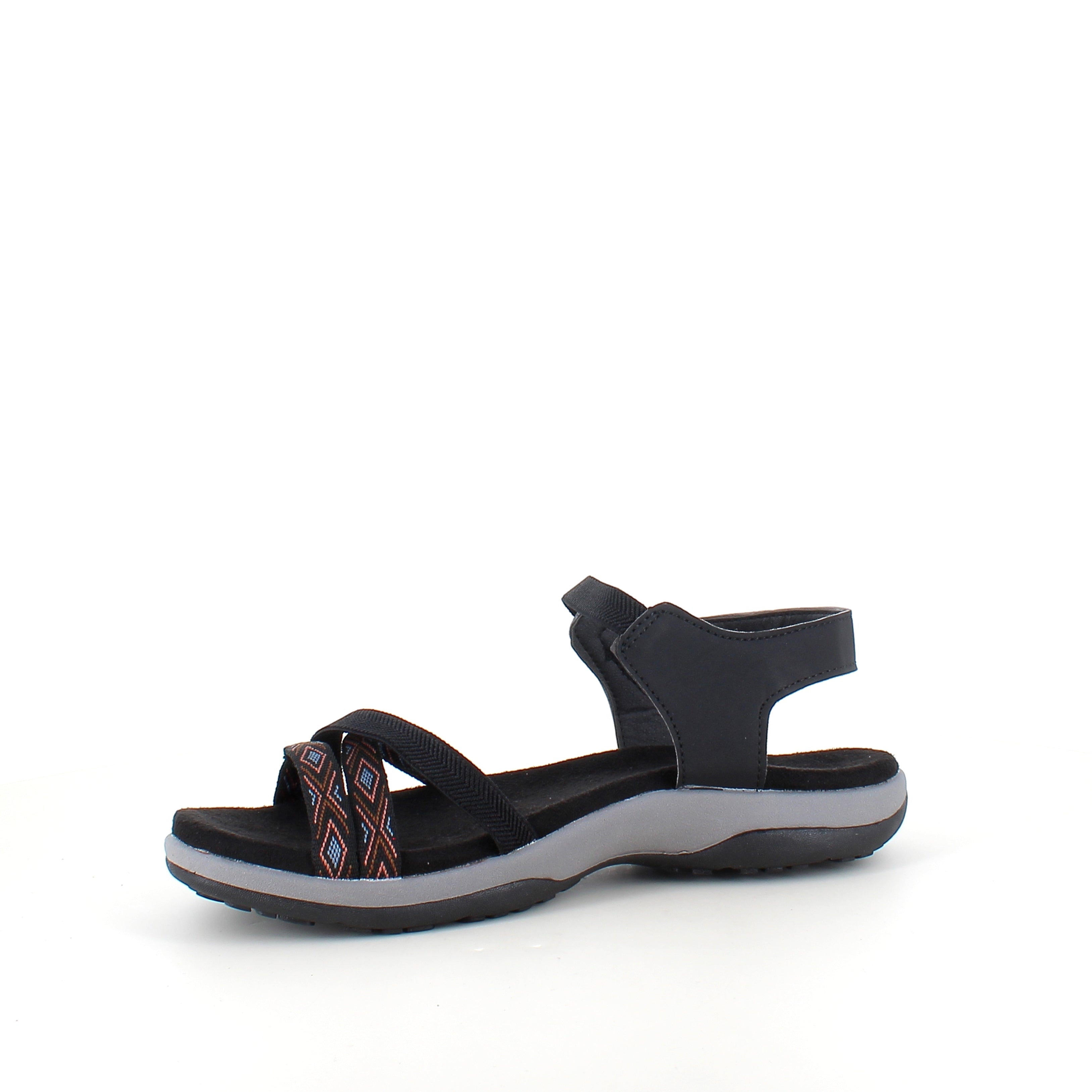 Svart sandal med elastikkremmer & borrelås – klassisk & anvendelig