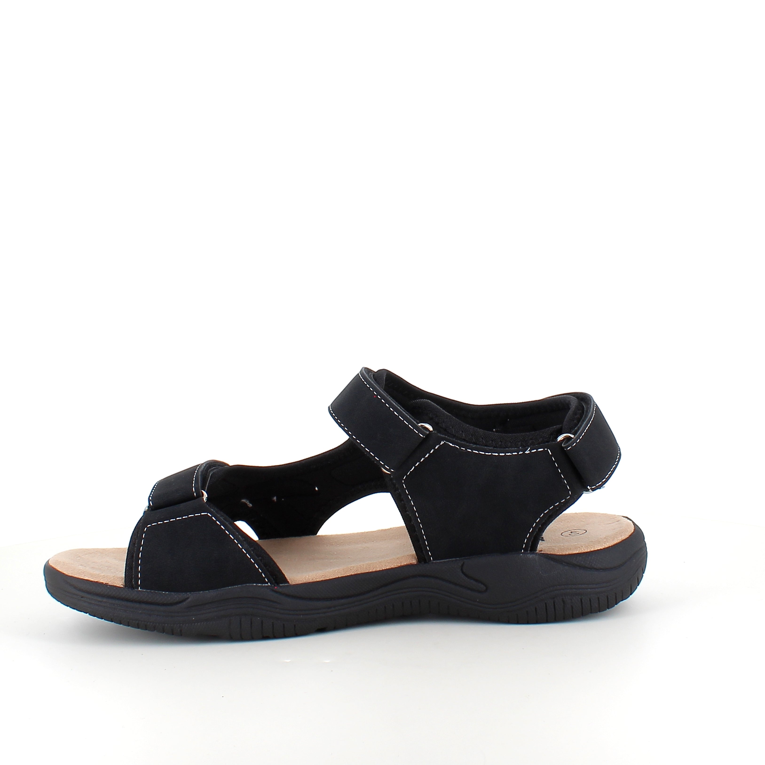 Herresandal med 3 velcroremmer – svart sandal med god bredde