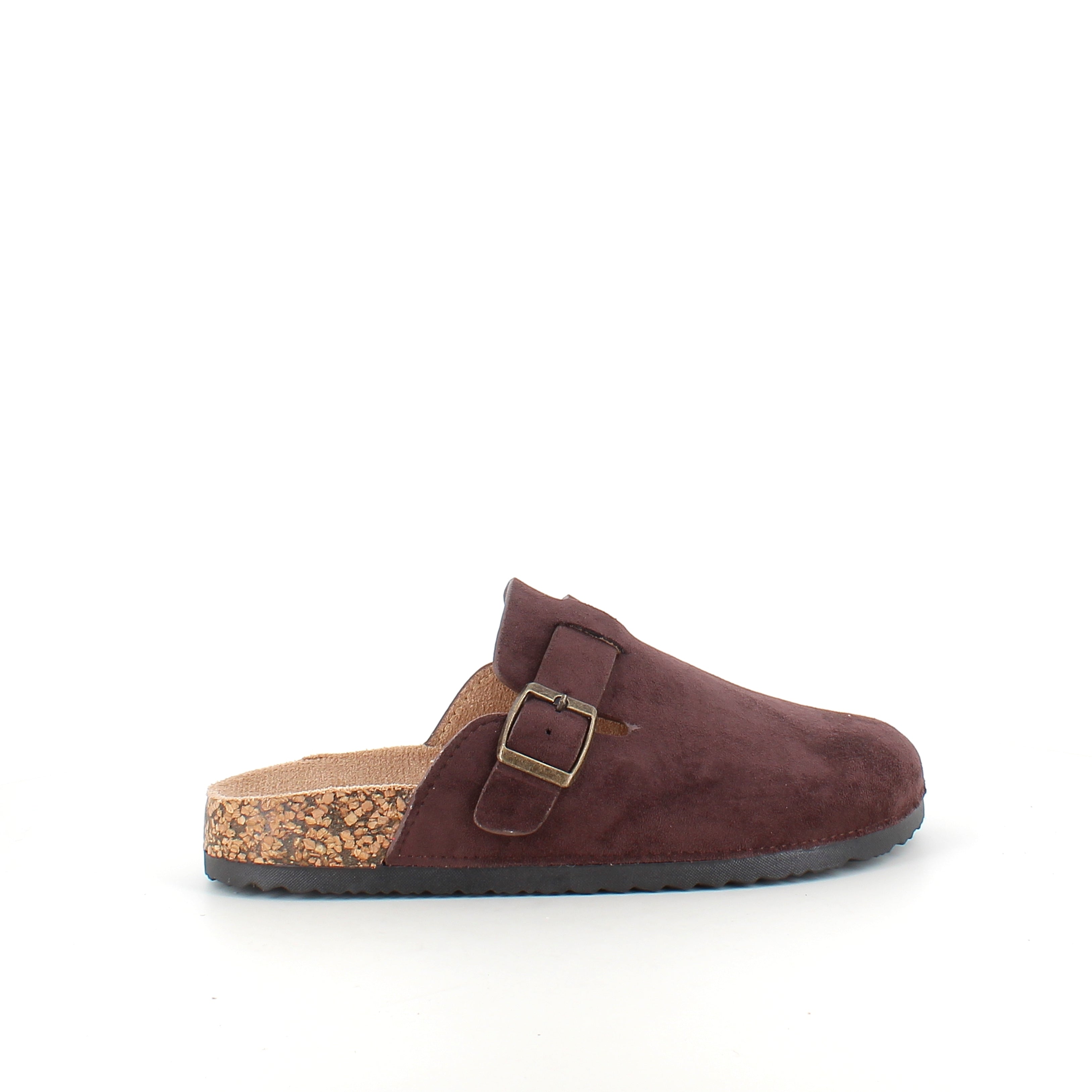 Mørkebrun slip-on sandal i tekstil – klassisk modell med justerbar spenne
