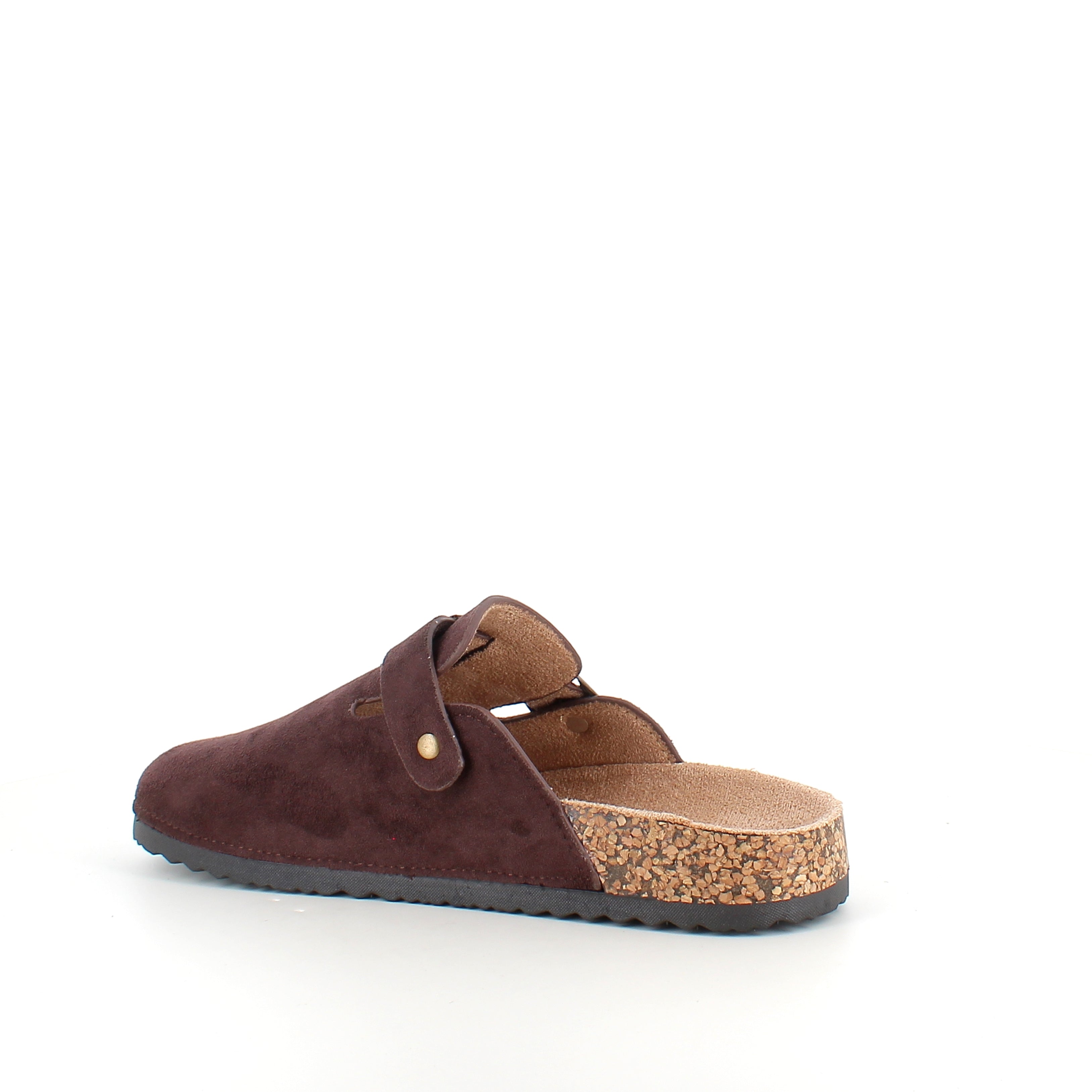 Mørkebrun slip-on sandal i tekstil - klassisk modell med justerbart spenne