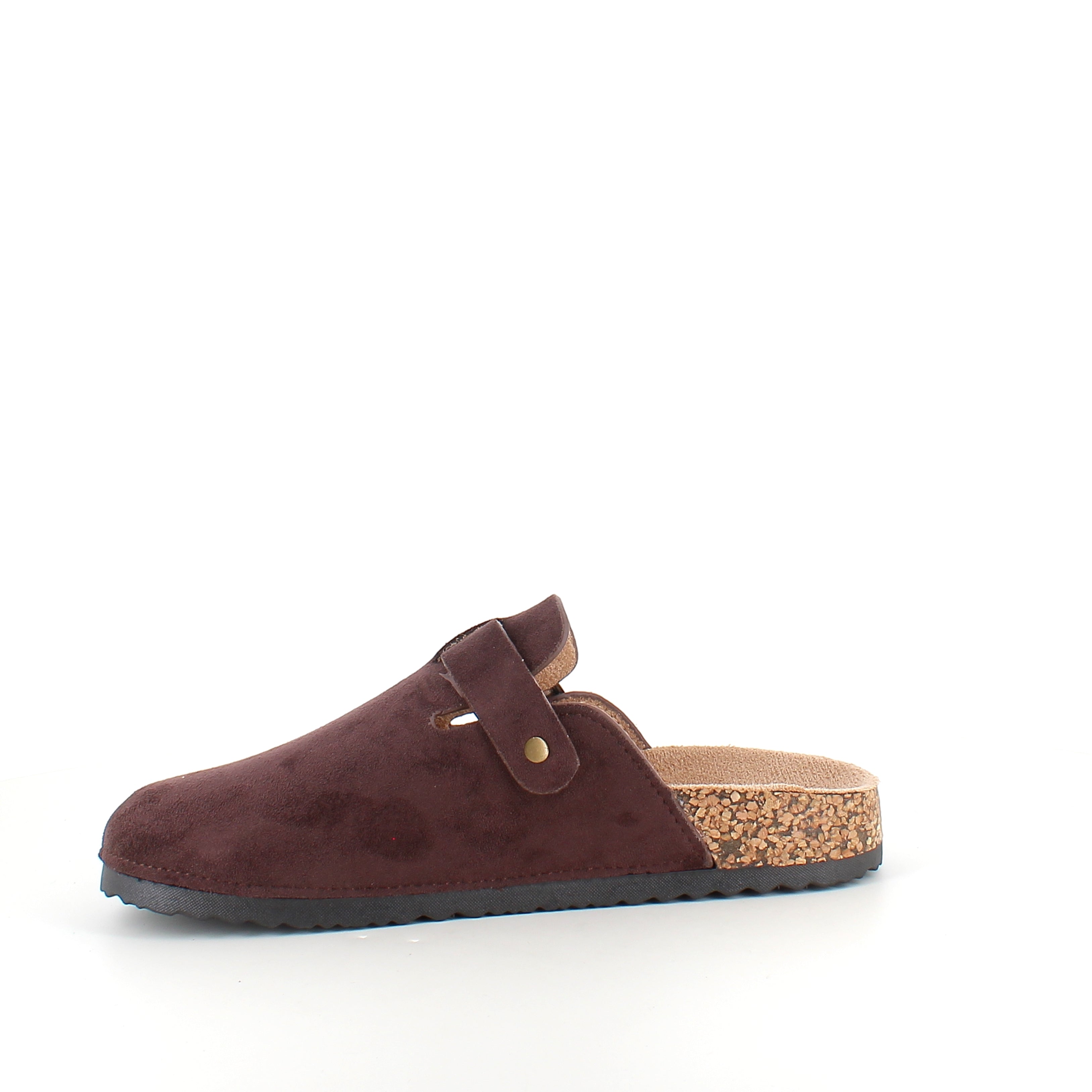 Mørkebrun slip-on sandal i tekstil – klassisk modell med justerbar spenne