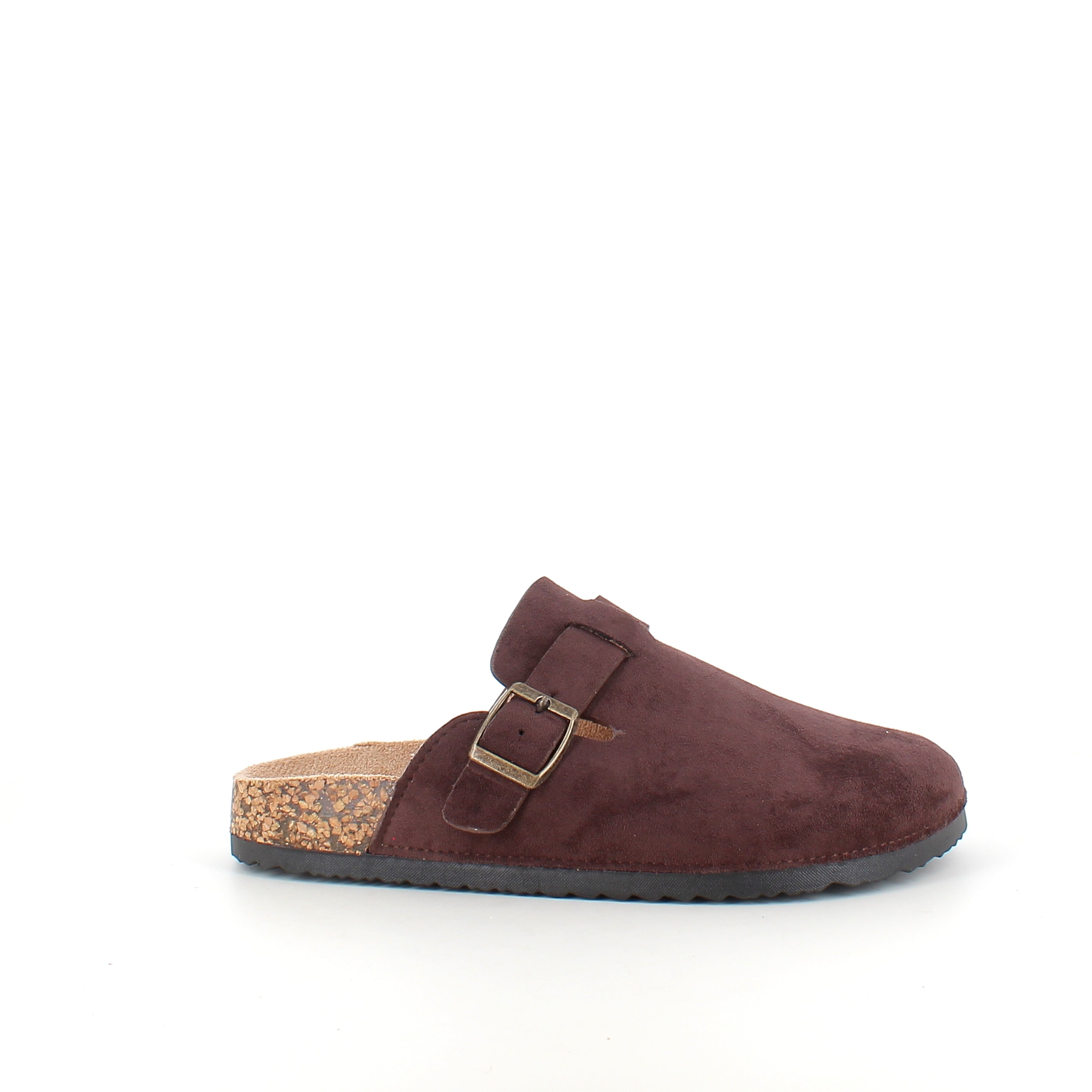 Mørkebrun slip-on sandal i tekstil – klassisk modell med justerbar spenne