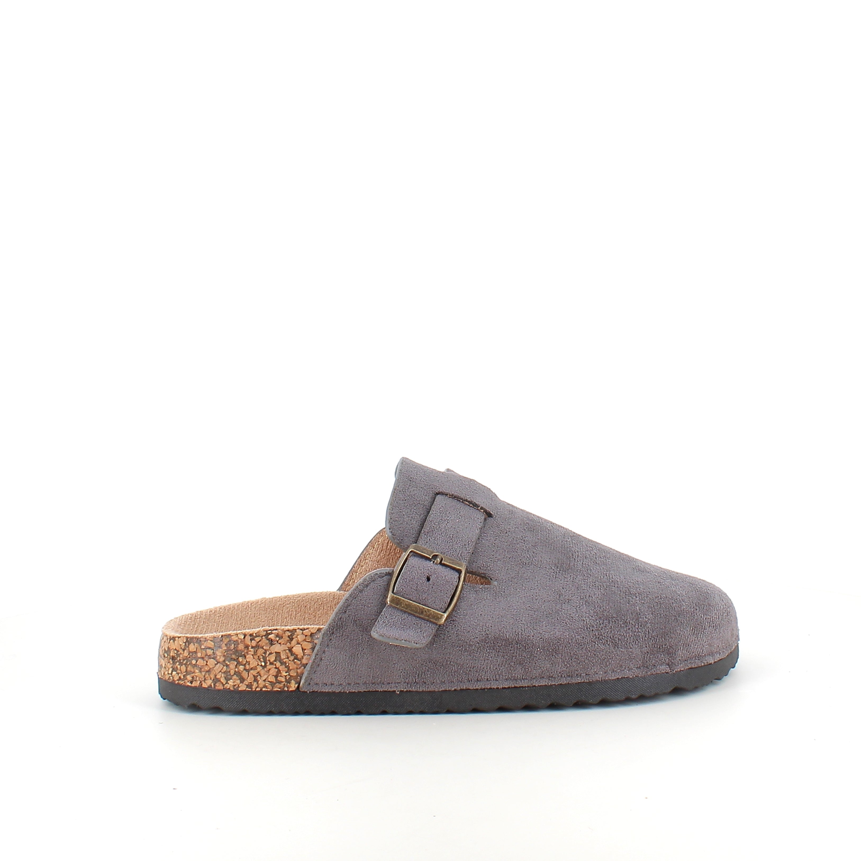 Grå slip-on sandal i tekstil – enkel og stilren modell