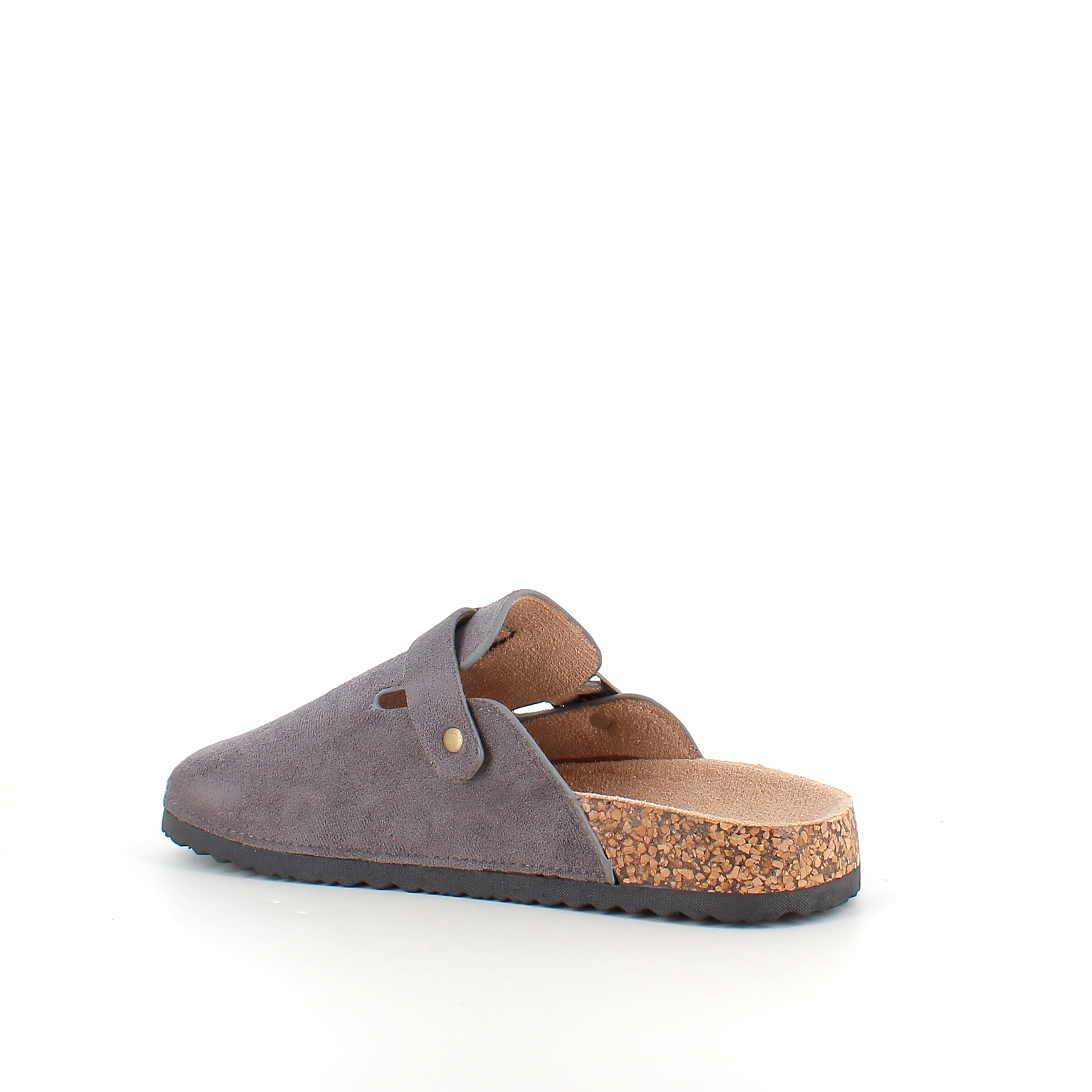 Grå slip-on sandal i tekstil – enkel og stilren modell
